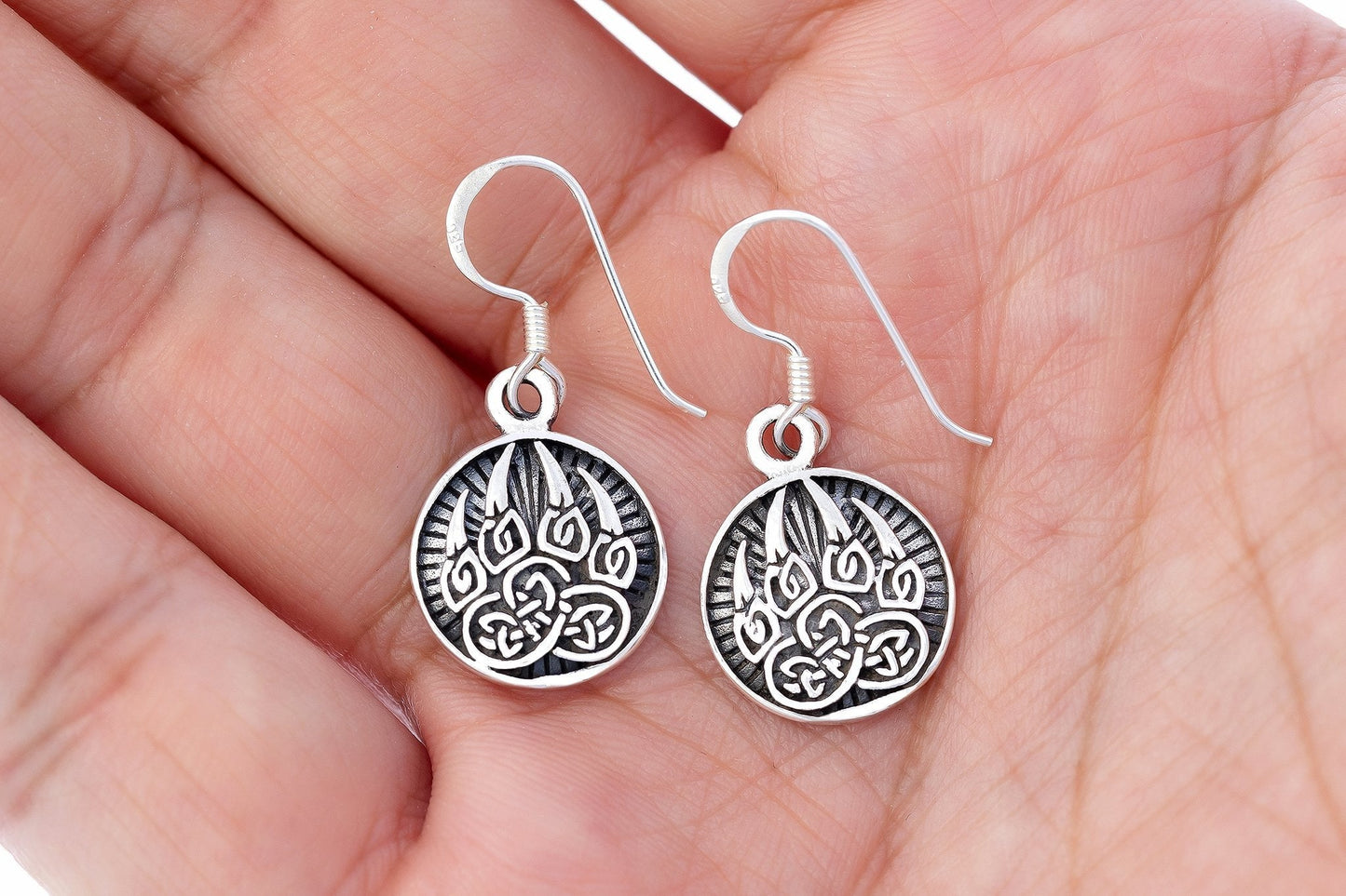 925 Sterling Silver Viking Bear Paw Earrings Set - SilverMania925