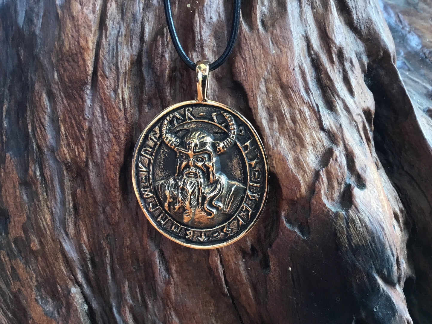 Handcrafted Bronze Viking Warrior with Runes Amulet - SilverMania925