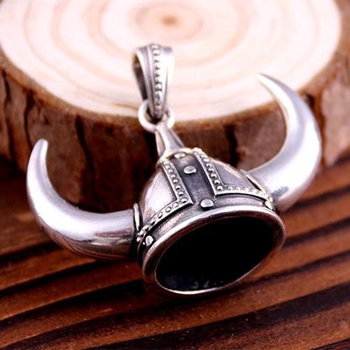 925 Sterling Silver Viking Helmet Norse Horned Horn Odin Amulet Big Pendant - SilverMania925