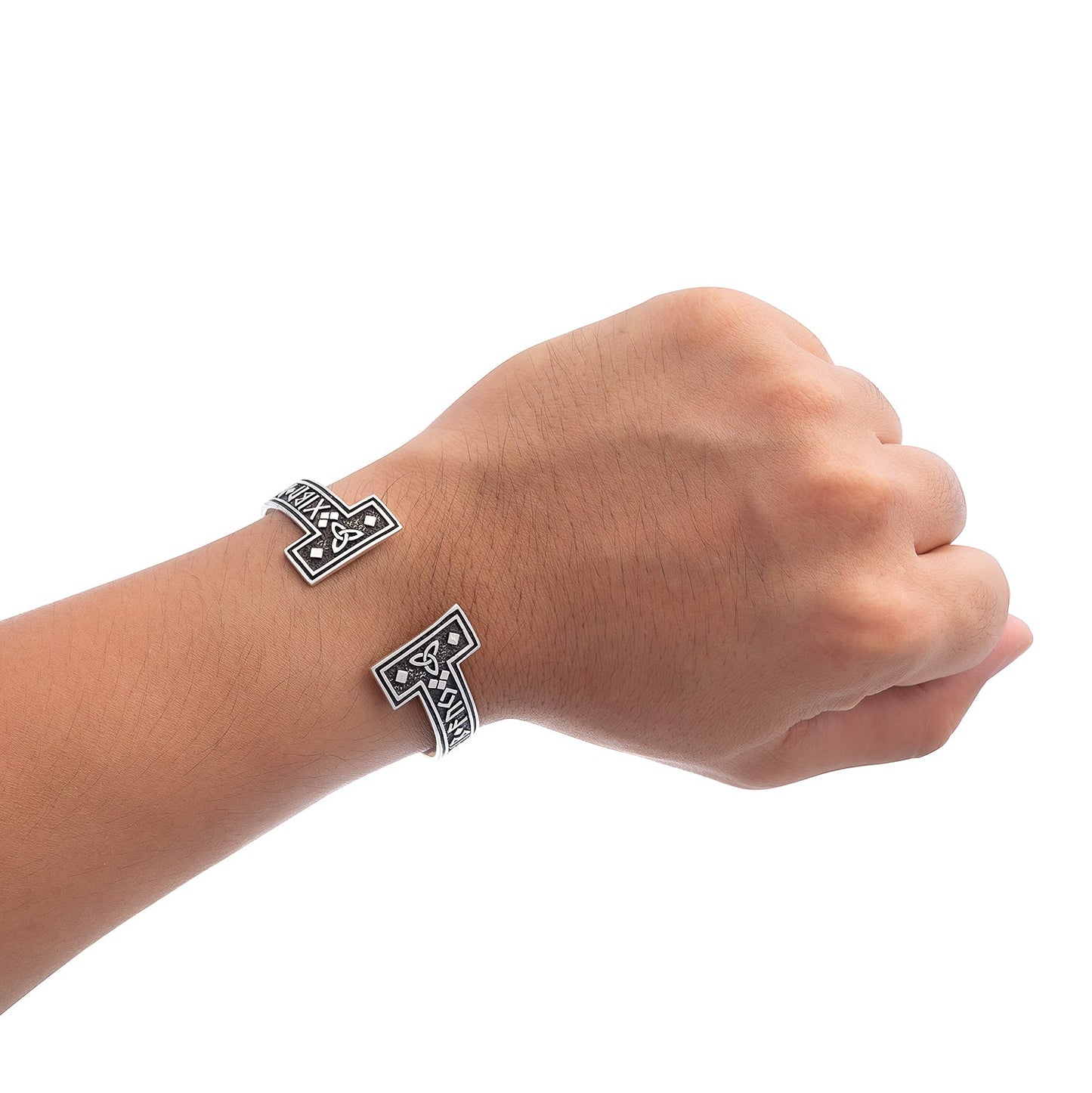 925 Sterling Silver Viking Runes Bangle with Celtic Triquetra - SilverMania925