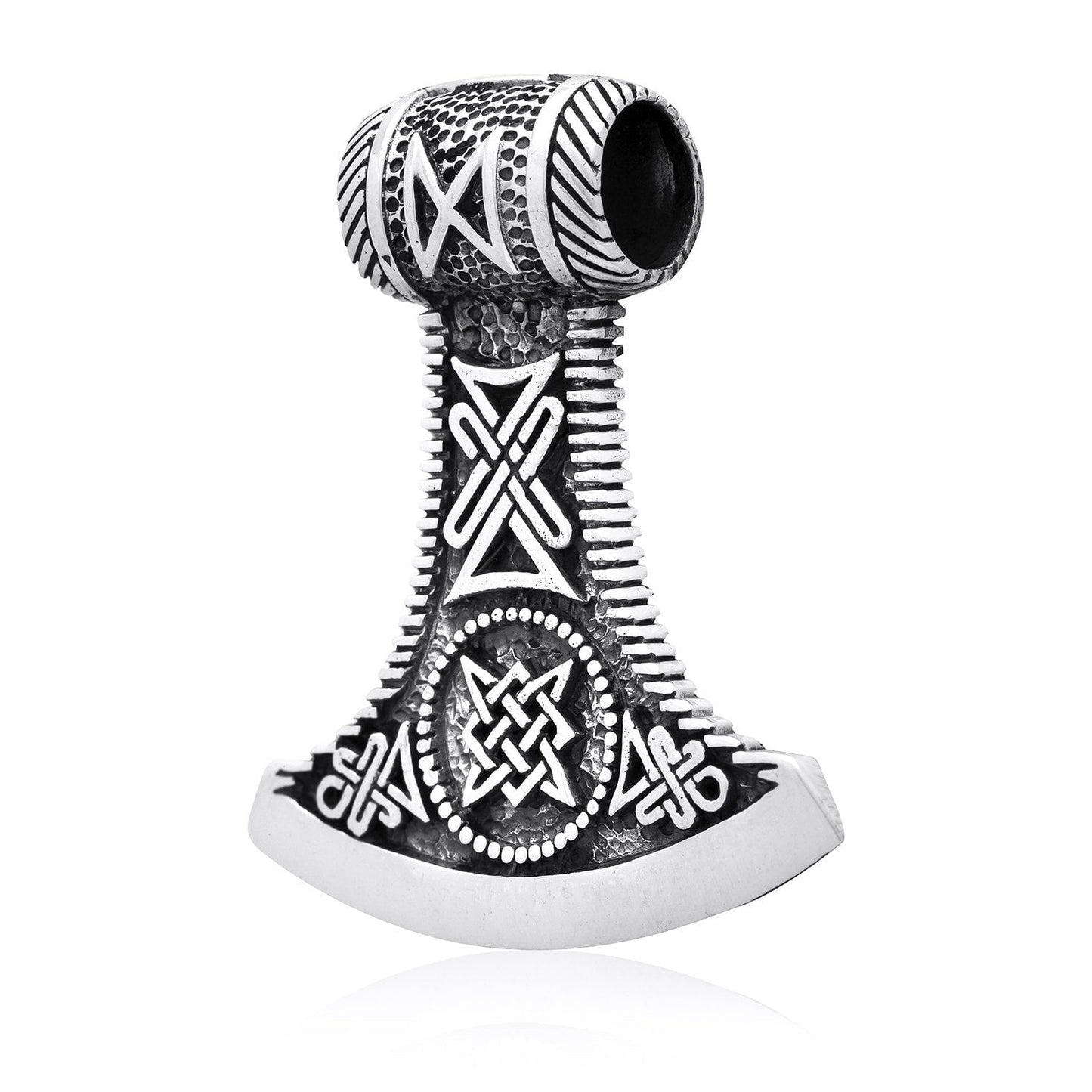 925 Sterling Silver Viking Knotwork Axe Double Sided Amulet - SilverMania925