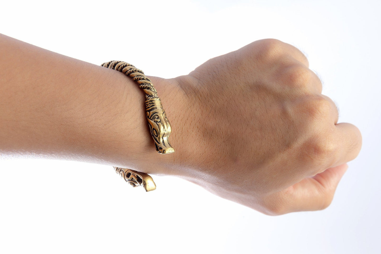 Viking Wolf Spiral Twisted Bronze Bangle - SilverMania925