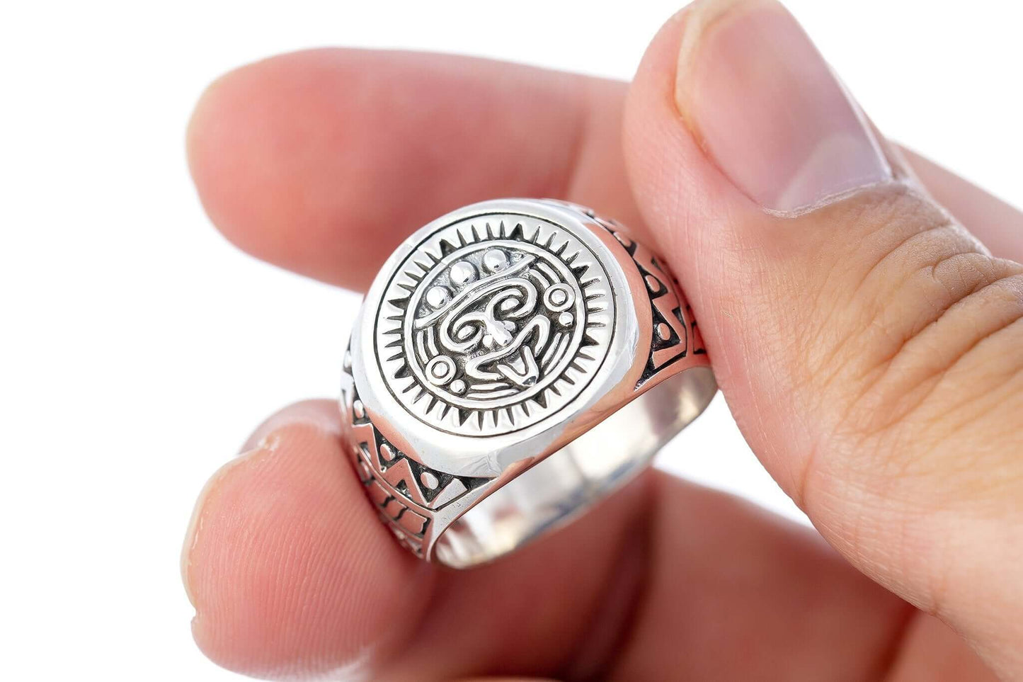 925 Sterling Silver Aztec Mayan Style Ring - SilverMania925