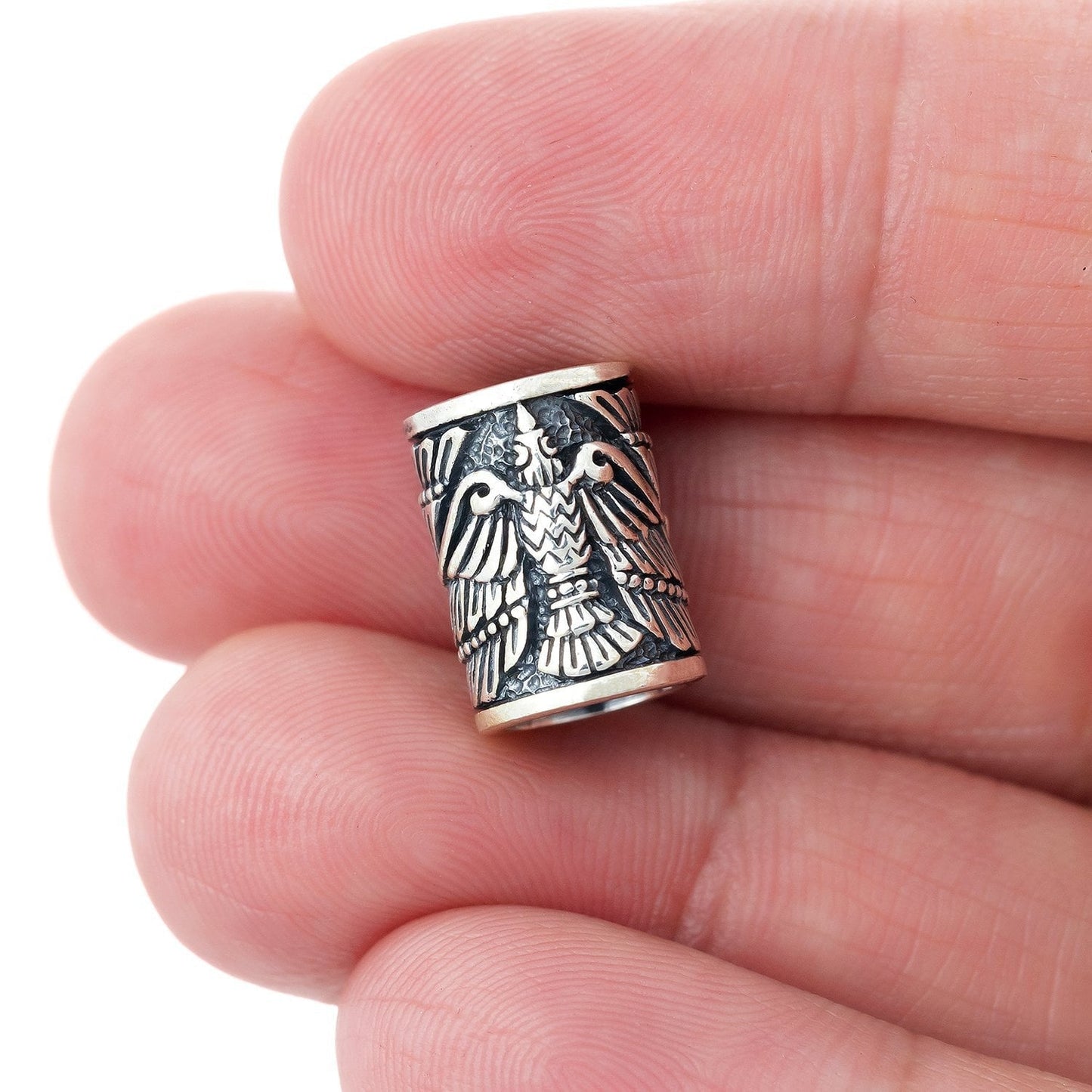 Sterling Silver Viking Beard Bead with Raven Huginn and Muninn - SilverMania925