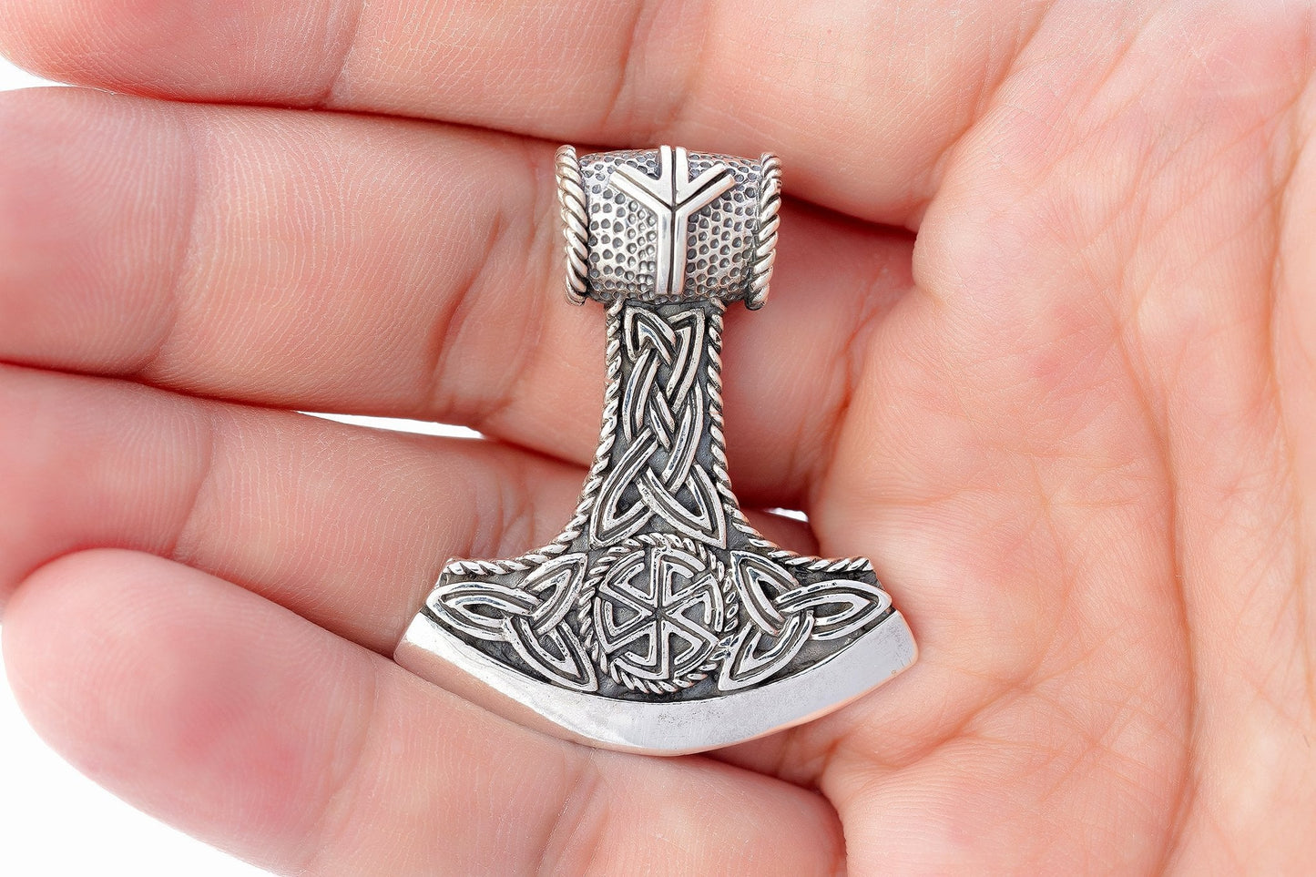 925 Sterling Silver Slavic Kolovrat Double Sided Pendant with Triquetra - SilverMania925