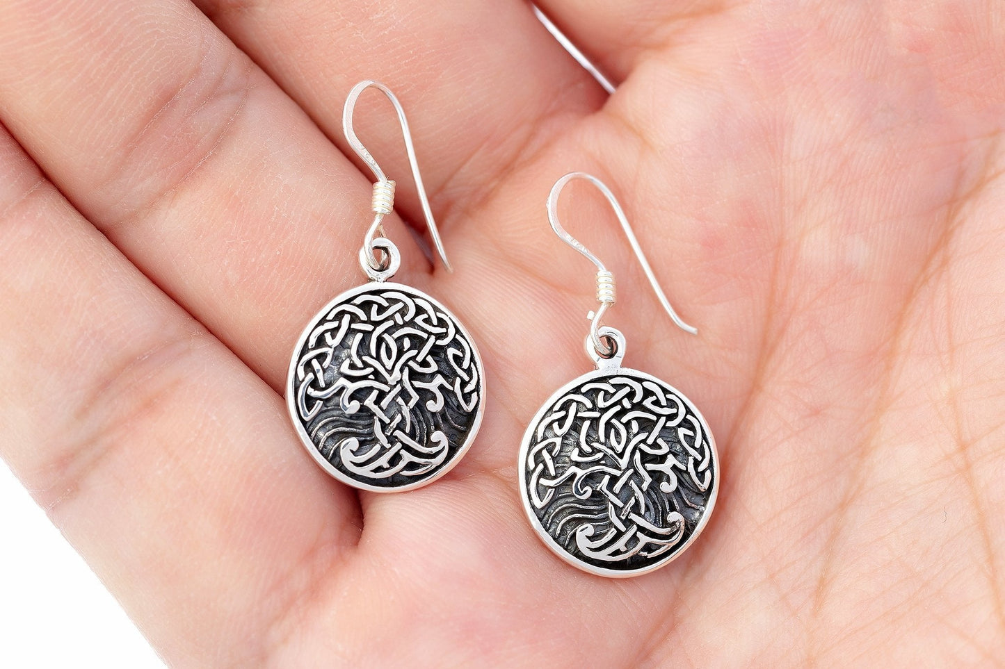 925 Sterling Silver Viking Tree of Life Yggdrasil Earrings - SilverMania925