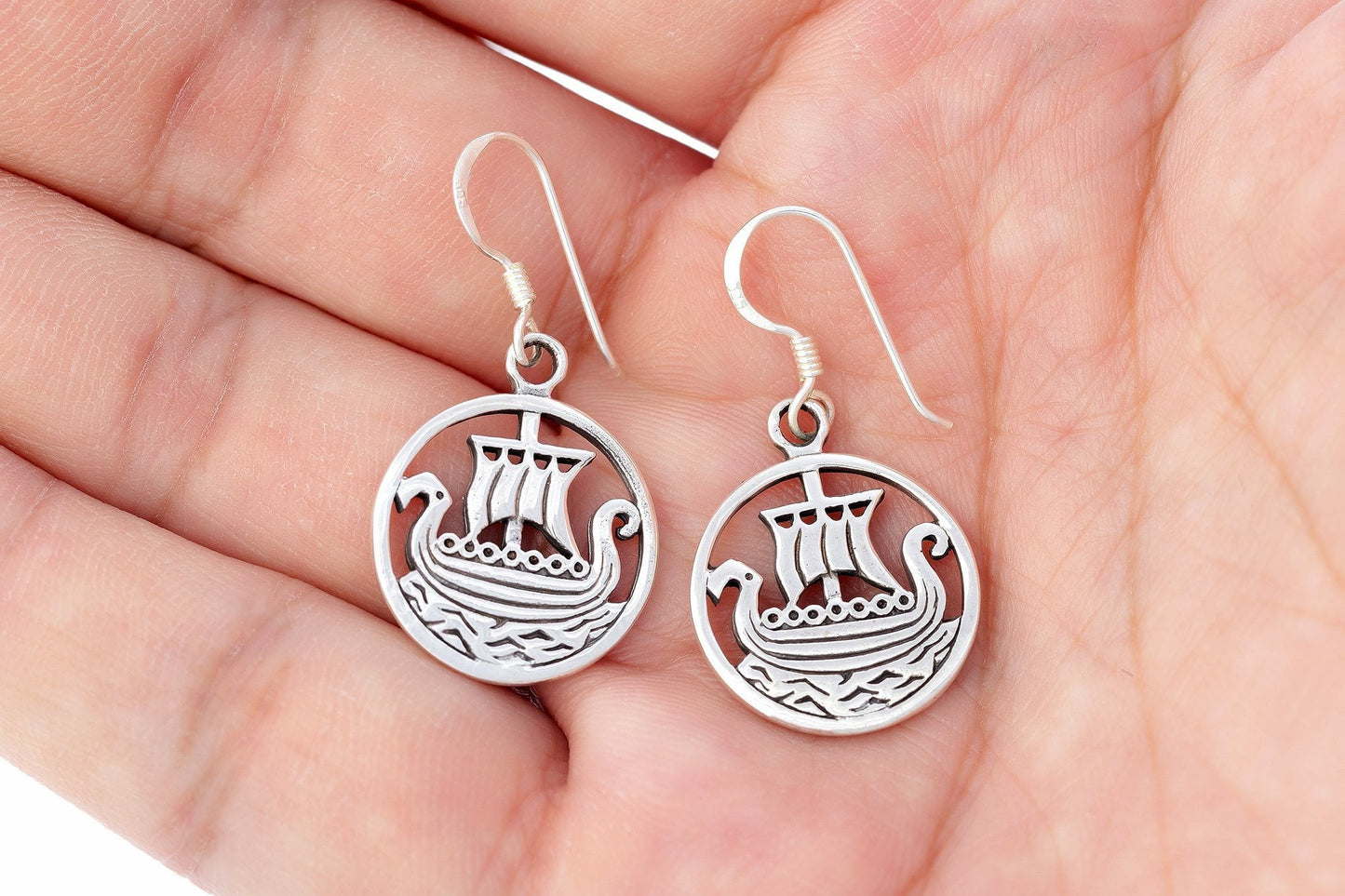 925 Sterling Silver Viking Ship Longboat Earrings - SilverMania925