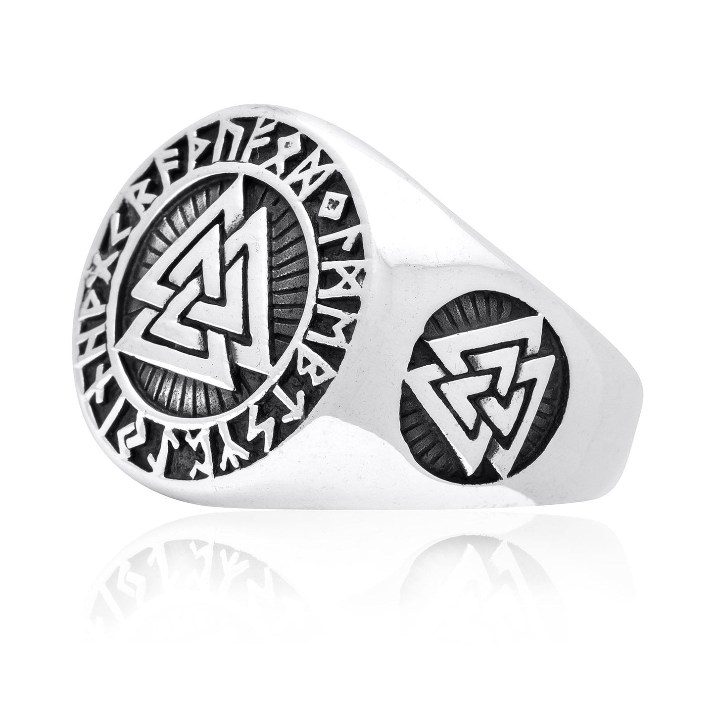 925 Sterling Silver Valknut Ring with Runes - SilverMania925