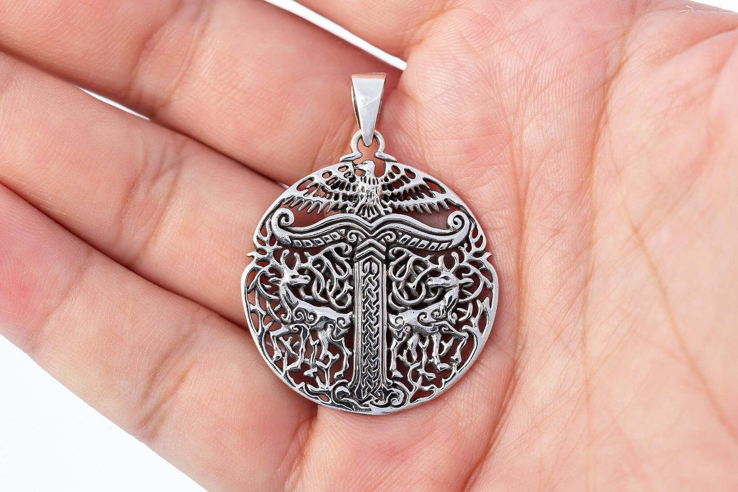 925 Sterling Silver Irminsul Sacral Pillar Old Saxon Pendant - SilverMania925