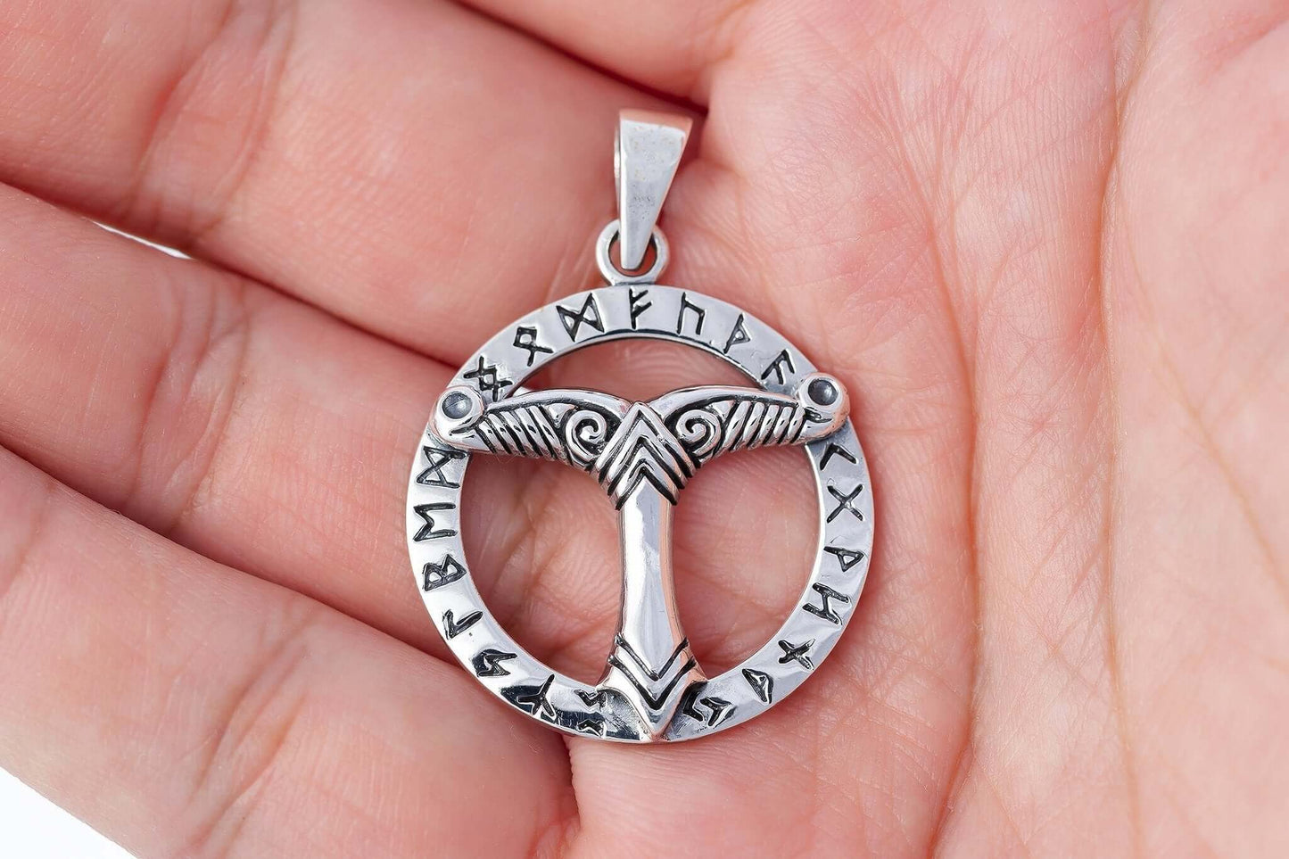 925 Sterling Silver Irminsul Viking Runes Pendant - SilverMania925