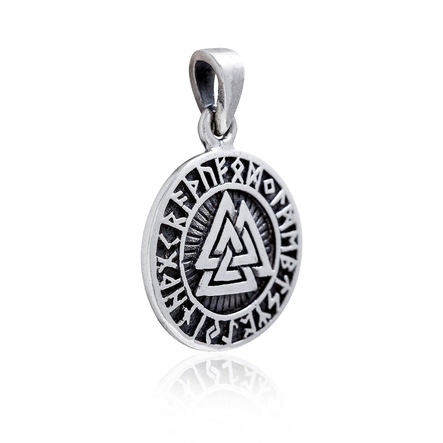 925 Sterling Silver Valknut Runes Futhark Viking Charm Pendant - SilverMania925