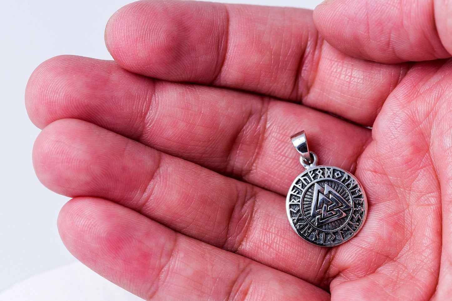 925 Sterling Silver Valknut Runes Futhark Viking Charm Pendant - SilverMania925