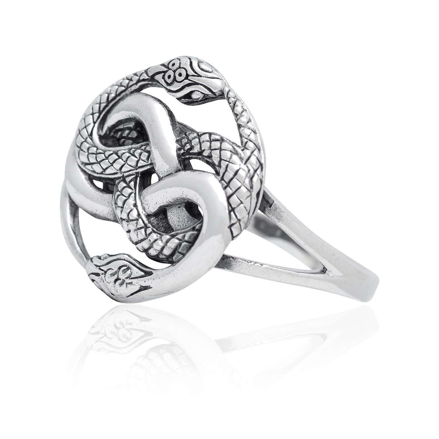 925 Sterling Silver Ouroboros Serpent Snake Infinity Eating Tail Ring - SilverMania925