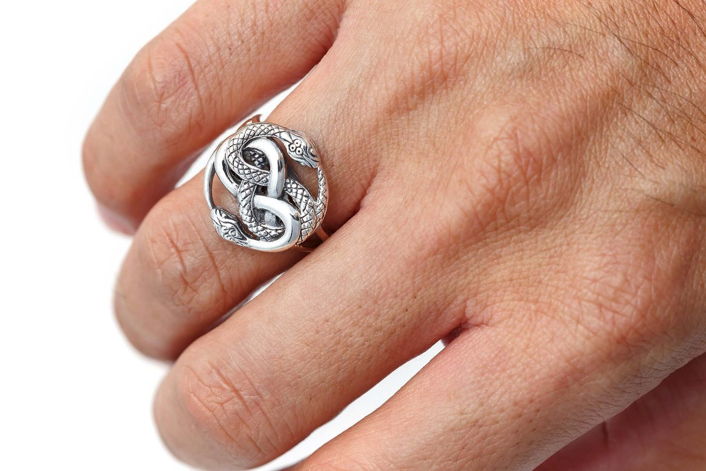 925 Sterling Silver Ouroboros Serpent Snake Infinity Eating Tail Ring - SilverMania925