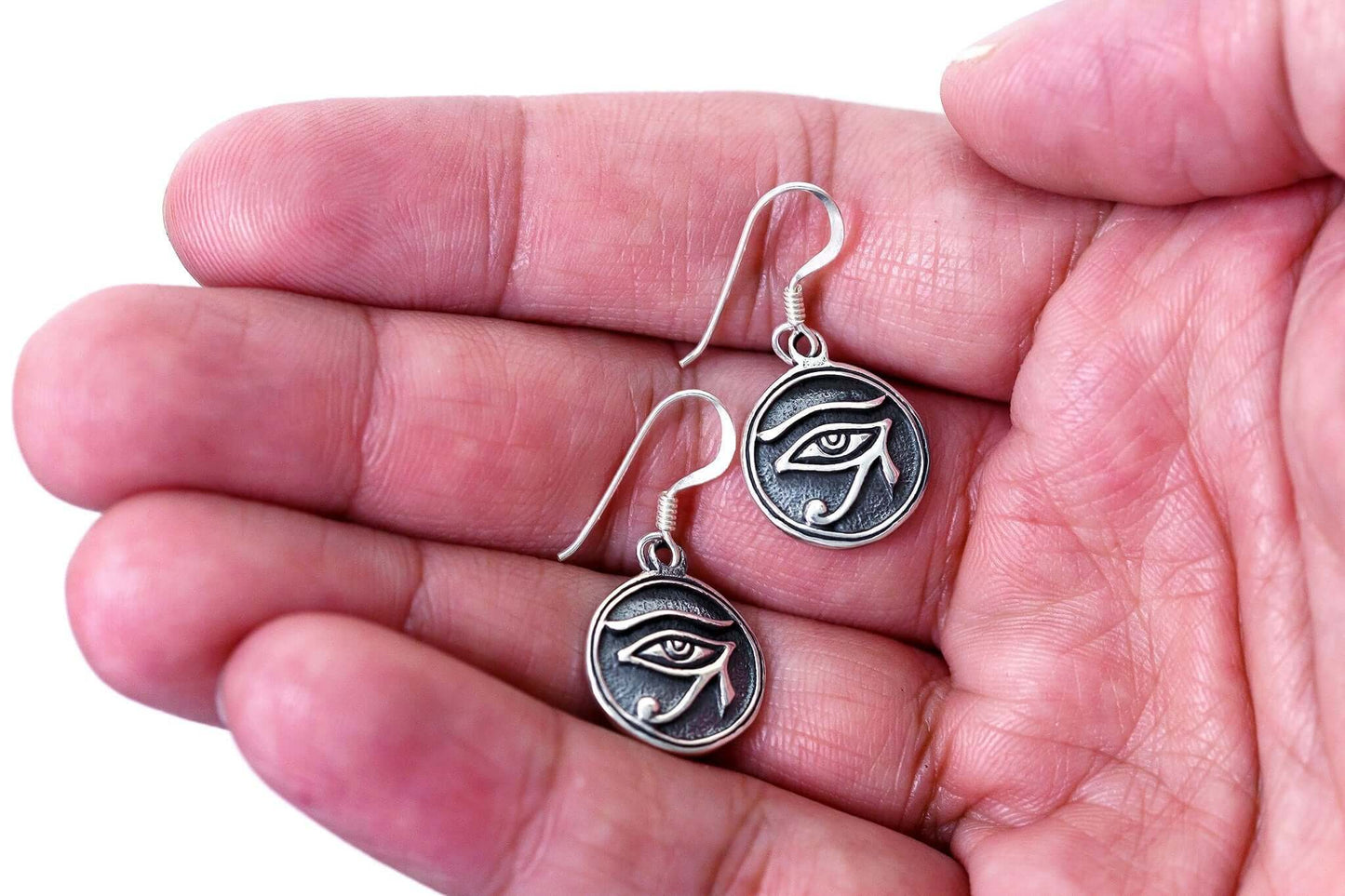 925 Sterling Silver Egyptian Eye of Horus Ra God Udjat Dangle Earrings Set - SilverMania925