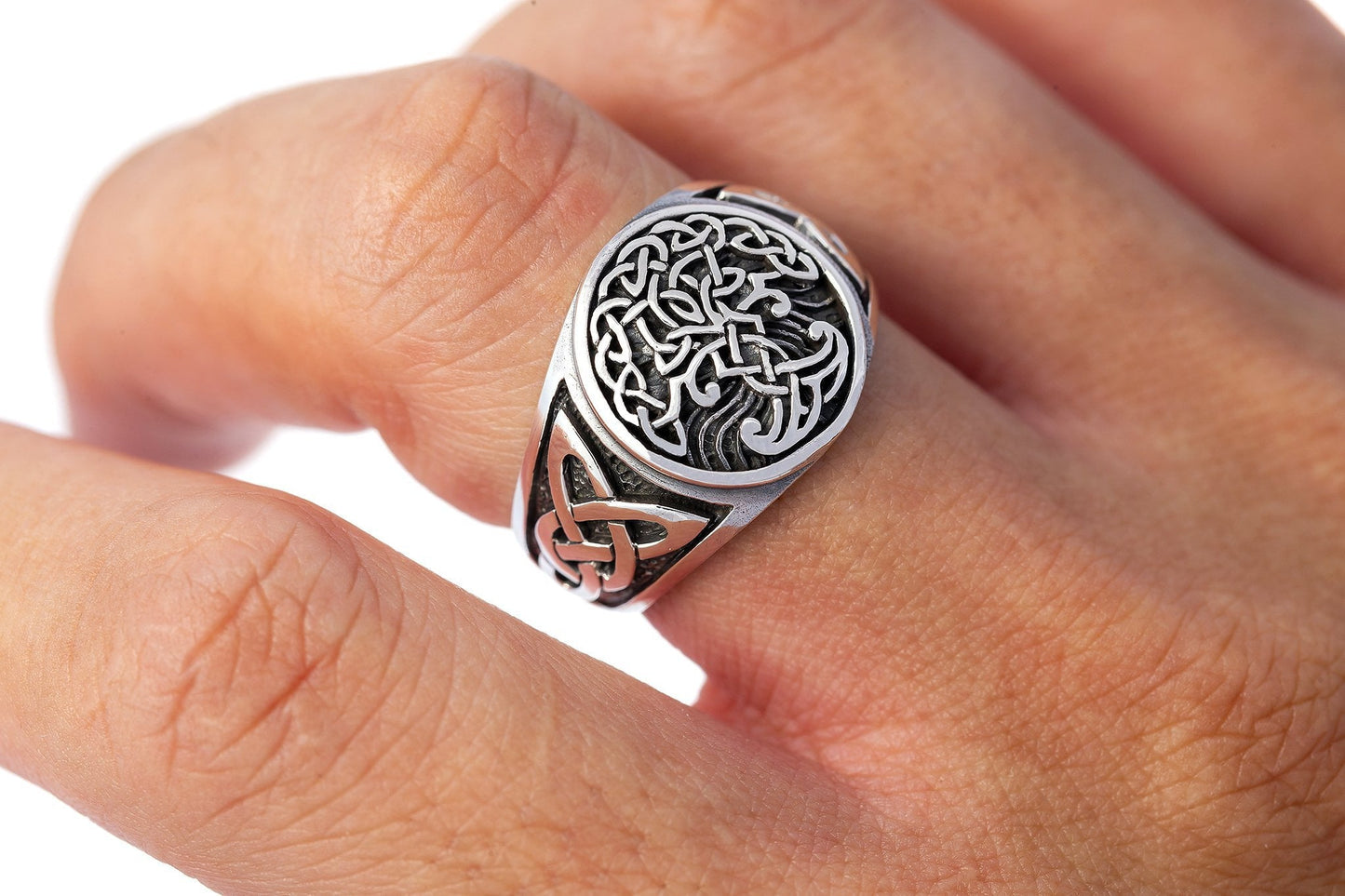 925 Sterling Silver Viking Yggdrasil Celtic Knotwork Ring - SilverMania925