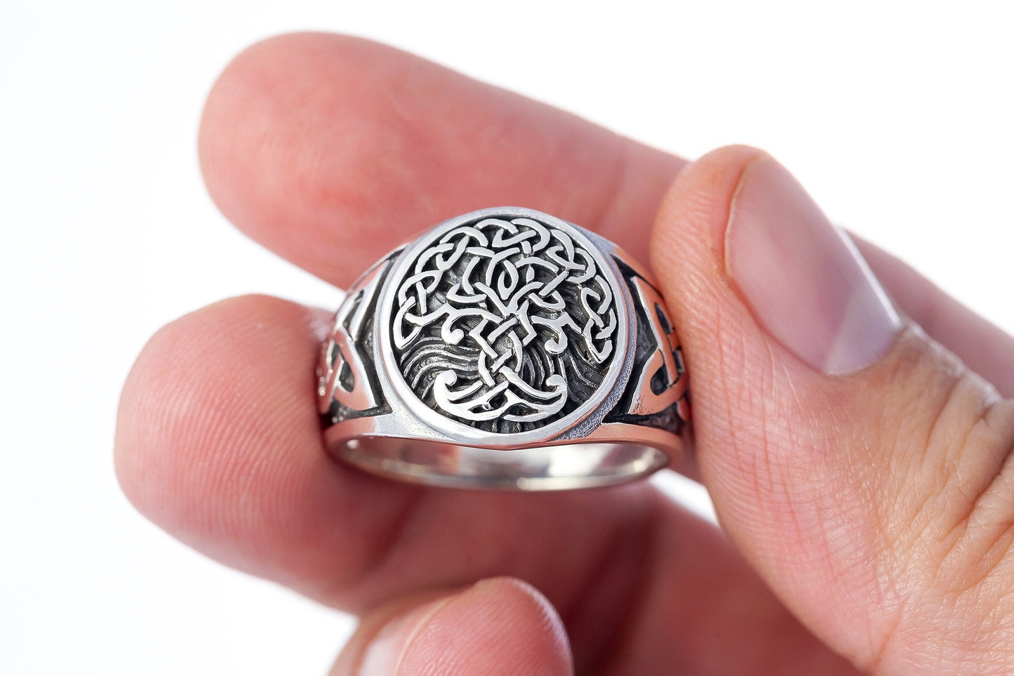 925 Sterling Silver Viking Yggdrasil Celtic Knotwork Ring - SilverMania925