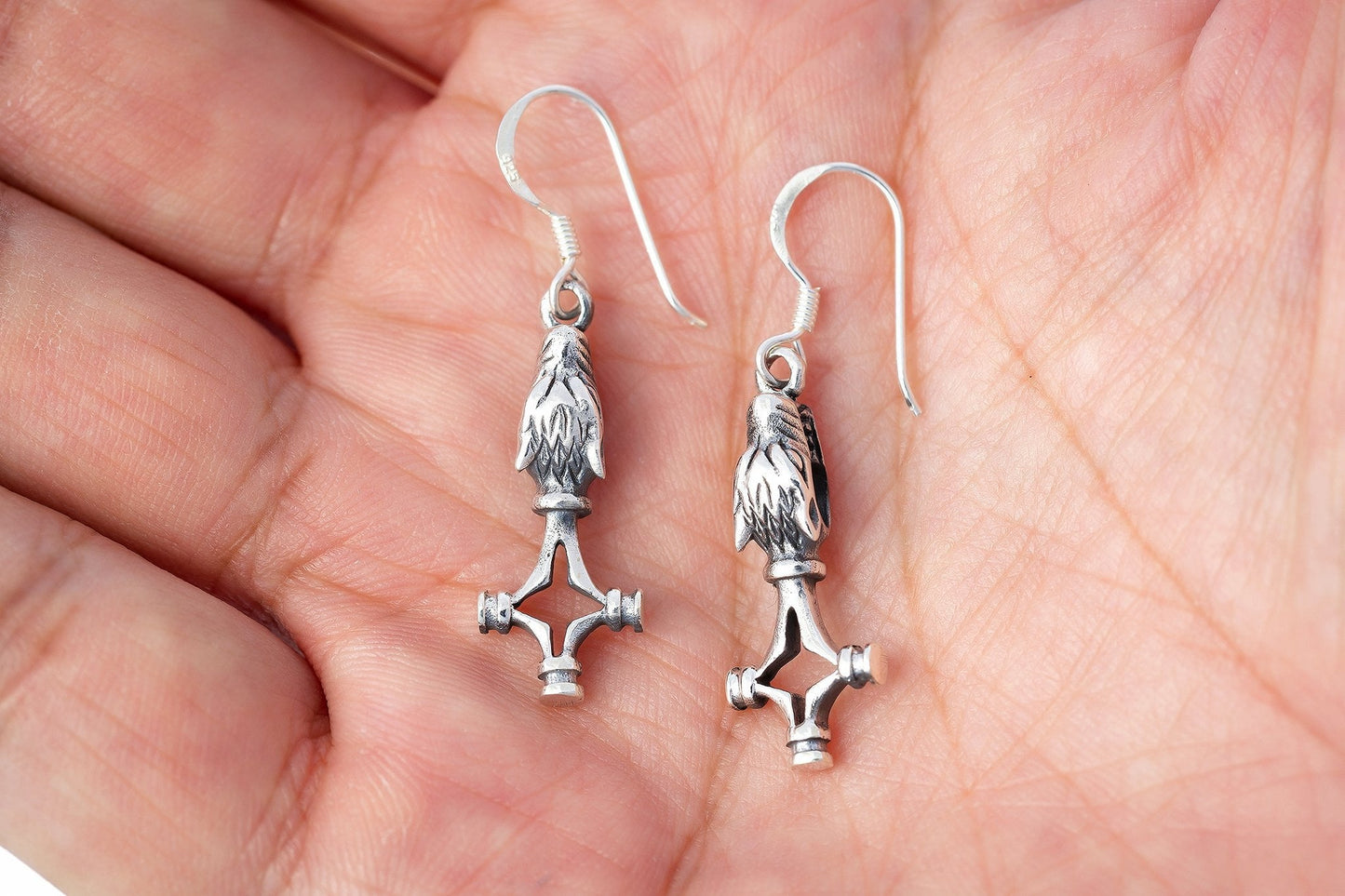 925 Sterling Silver Viking Wolf Cross Mjolnir Earrings Set - SilverMania925
