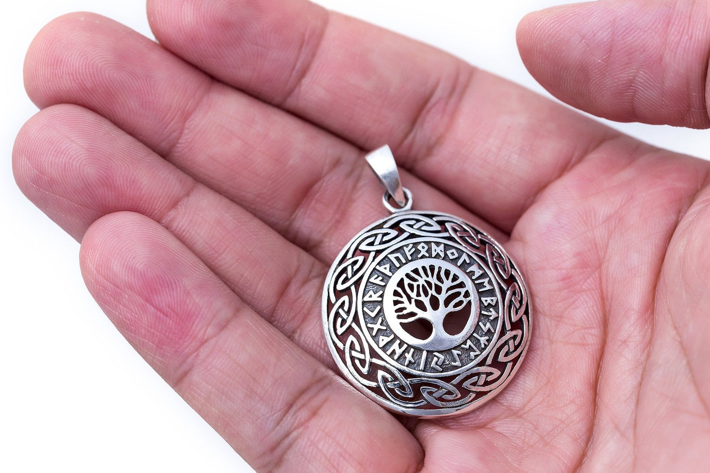 925 Sterling Silver Yggdrasil Viking Runes Pendant - SilverMania925