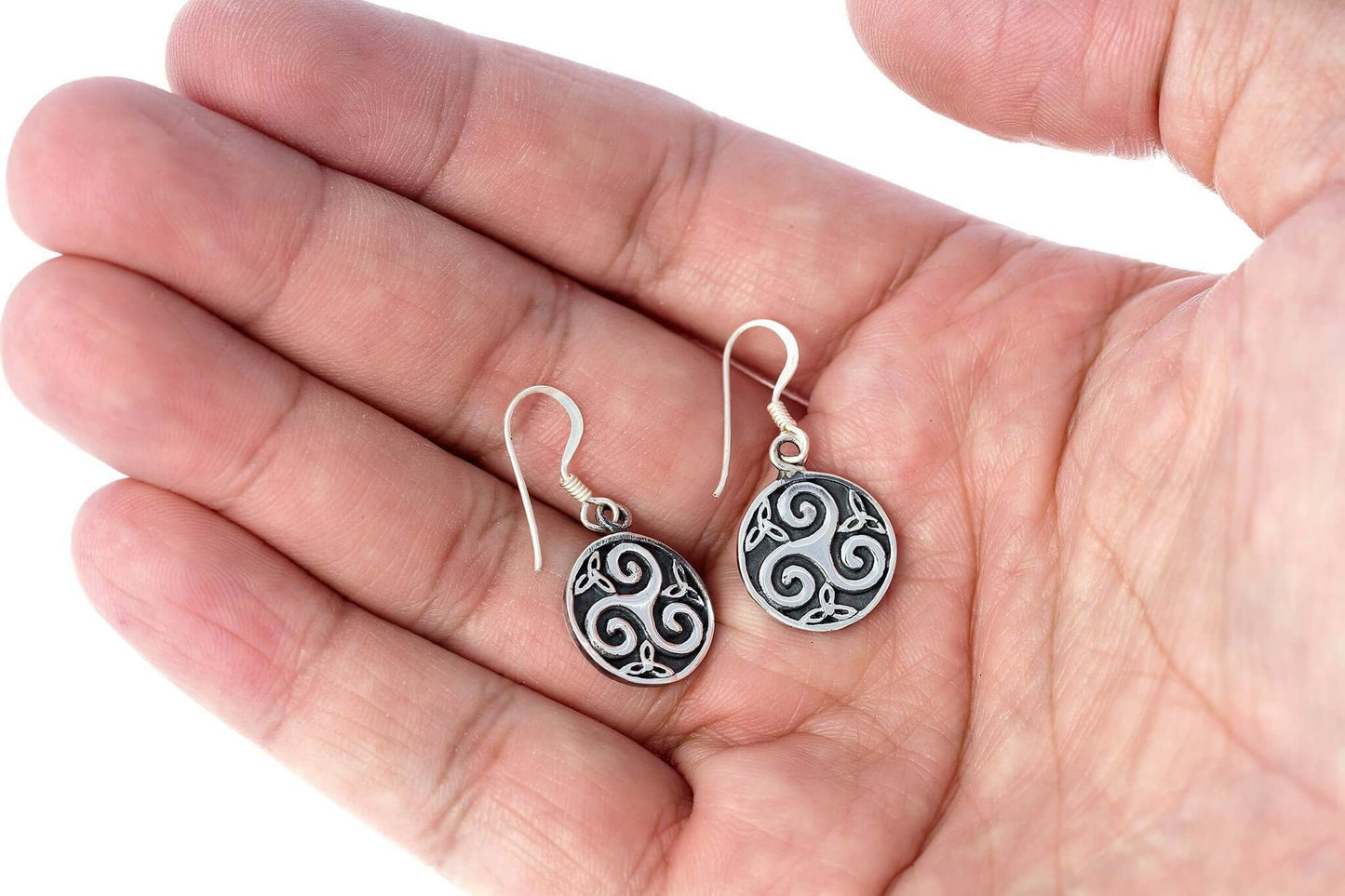925 Sterling Silver Celtic Triskele Triskelion Dangle Earrings Set - SilverMania925