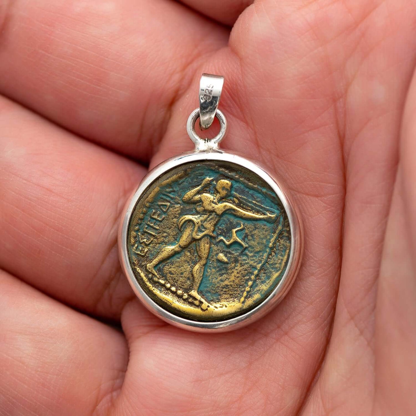 Sterling Silver and Brass Pisidia Ancient Greek Coin Pendant - SilverMania925