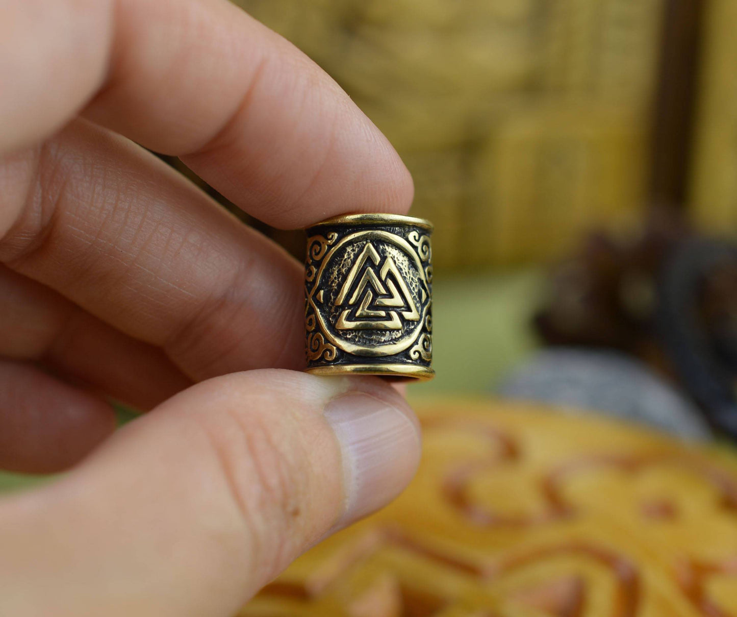 Bronze Viking Beard Bead Dreadlocks With Valknut and Celtic Ornament - SilverMania925