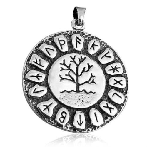 Sterling Silver Round Pendant Necklace with Tree of Life Design