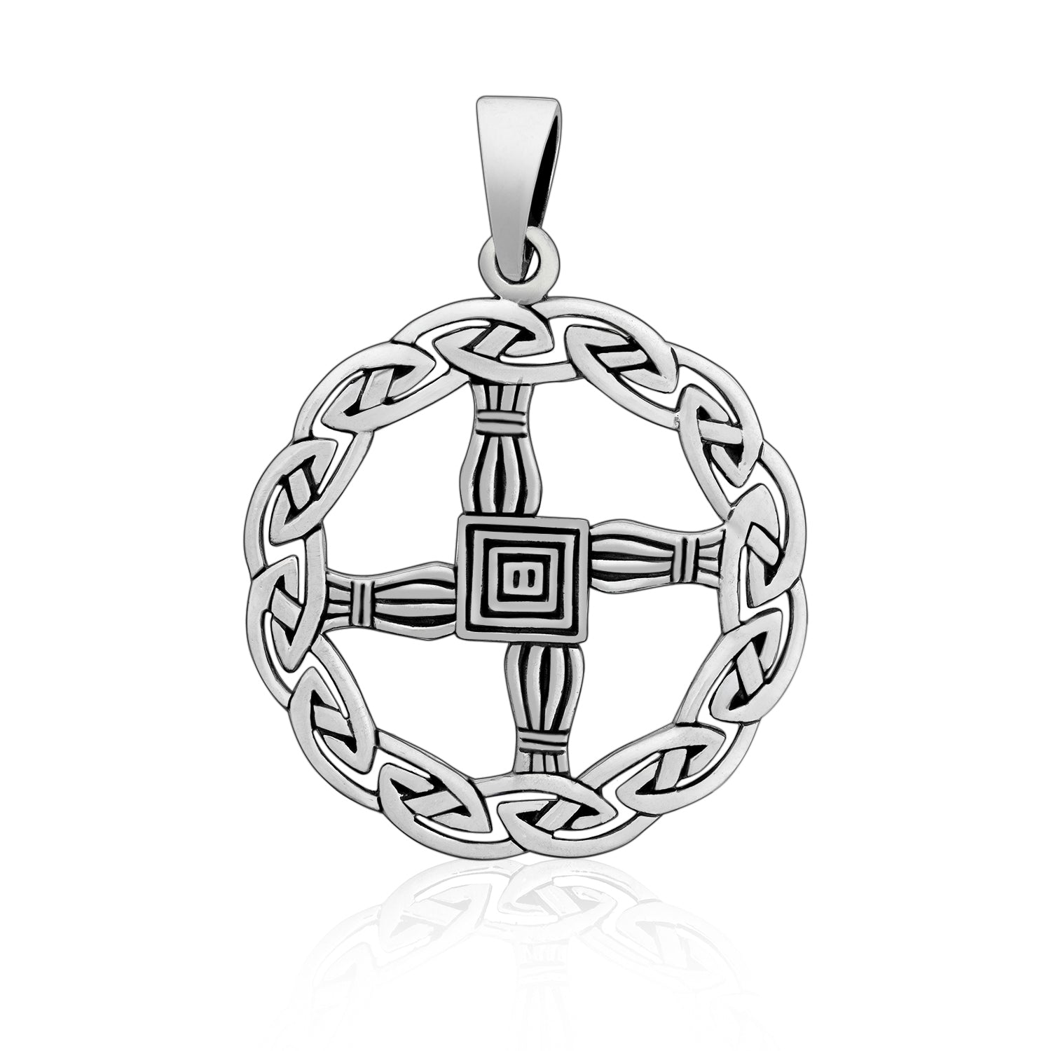 Sterling Silver St Brigid's Cross Pendant with Celtic Knots