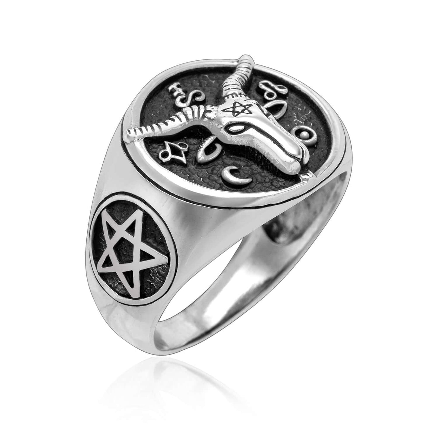 925 Sterling Silver Goat of Mendes Ring with Pentagram - SilverMania925