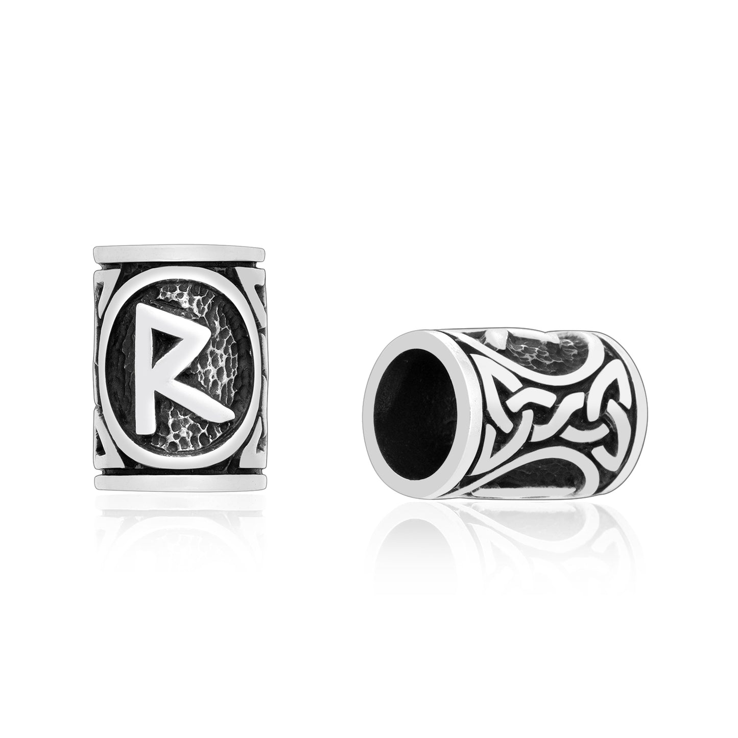 925 Sterling Silver Viking Beard Hair Bead with Rune Raidho - SilverMania925