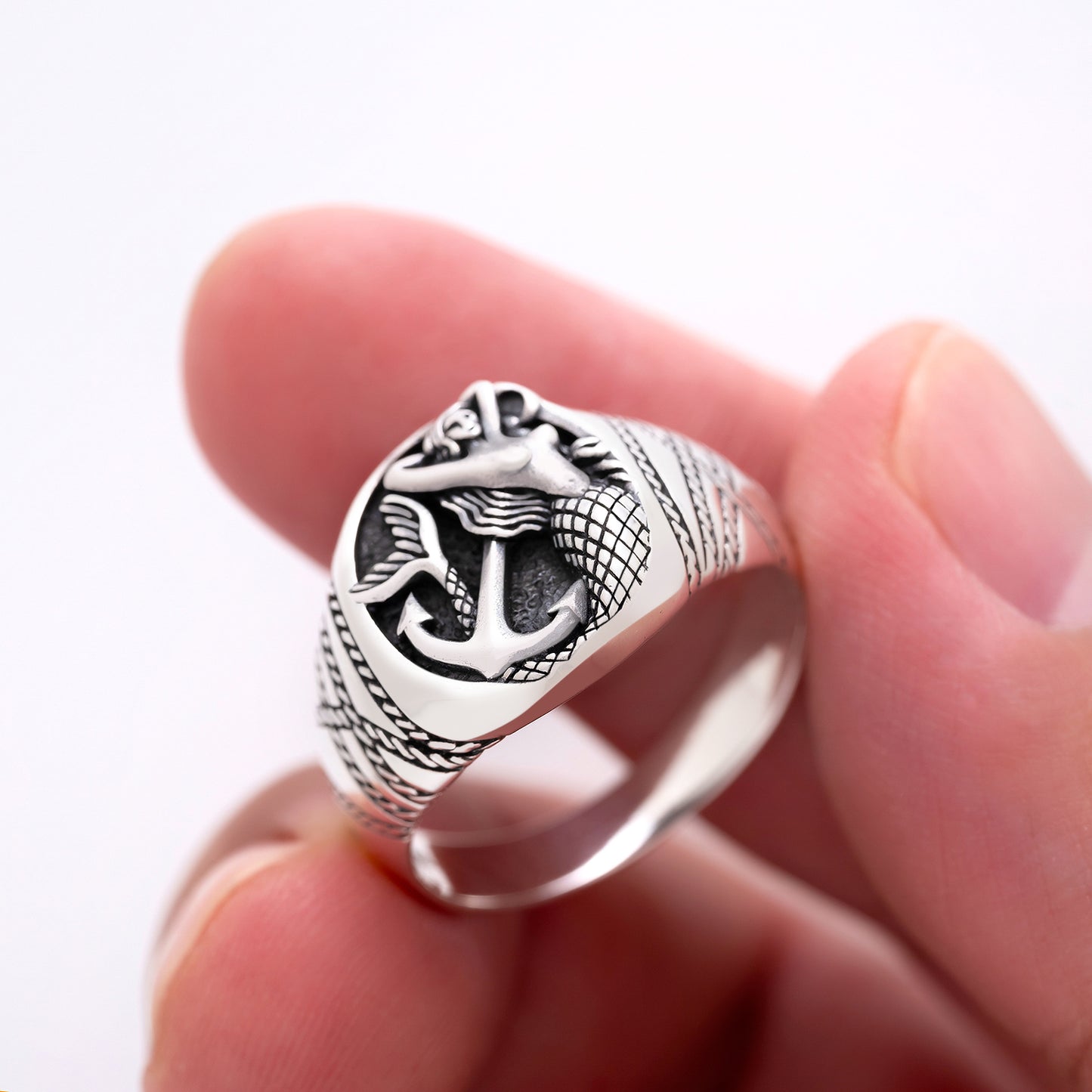 Sterling Silver Mermaid and Anchor Ring