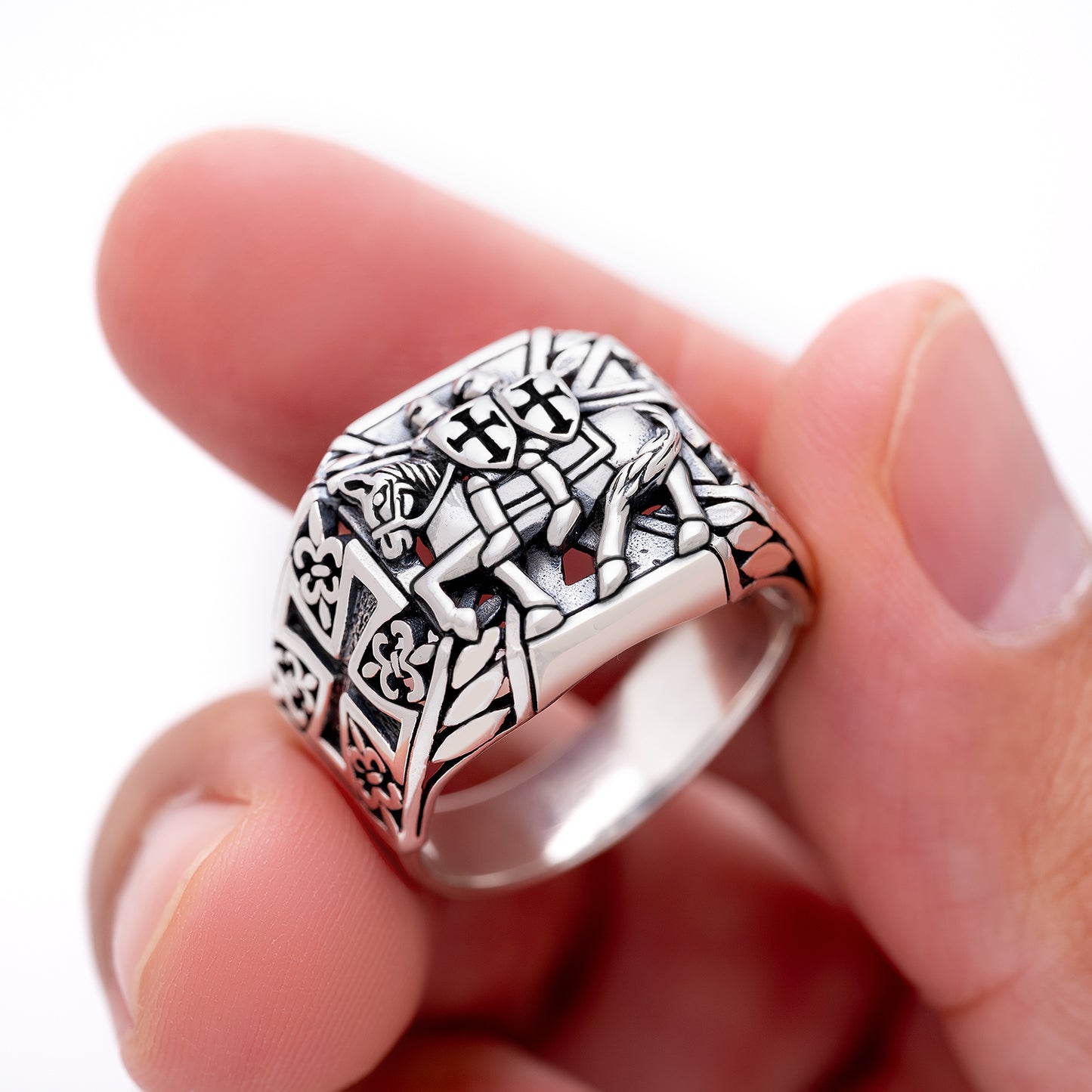 Sterling Silver Knights Templar Crusaders Signet Ring