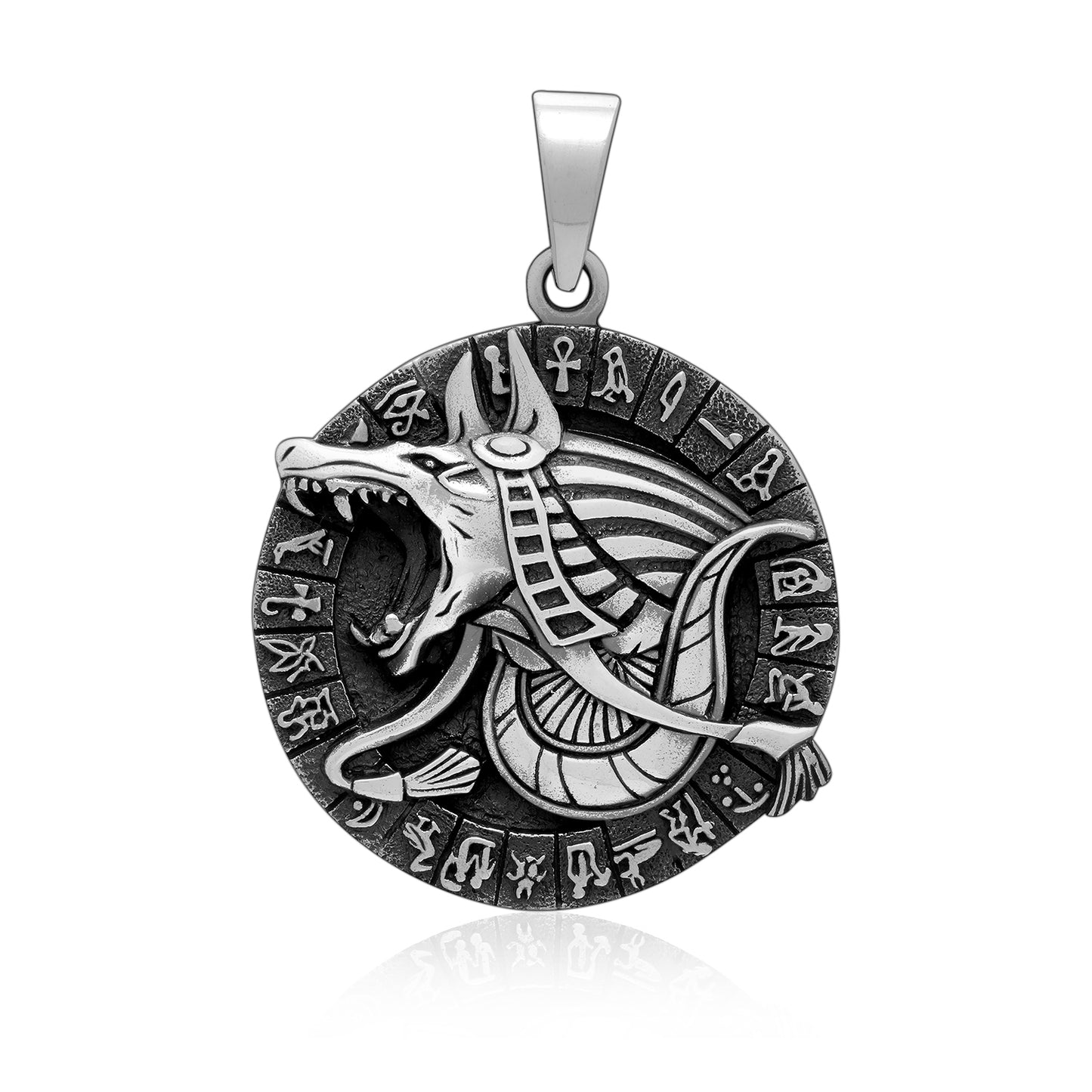 Sterling Silver Anubis with Hieroglyphs Pendant