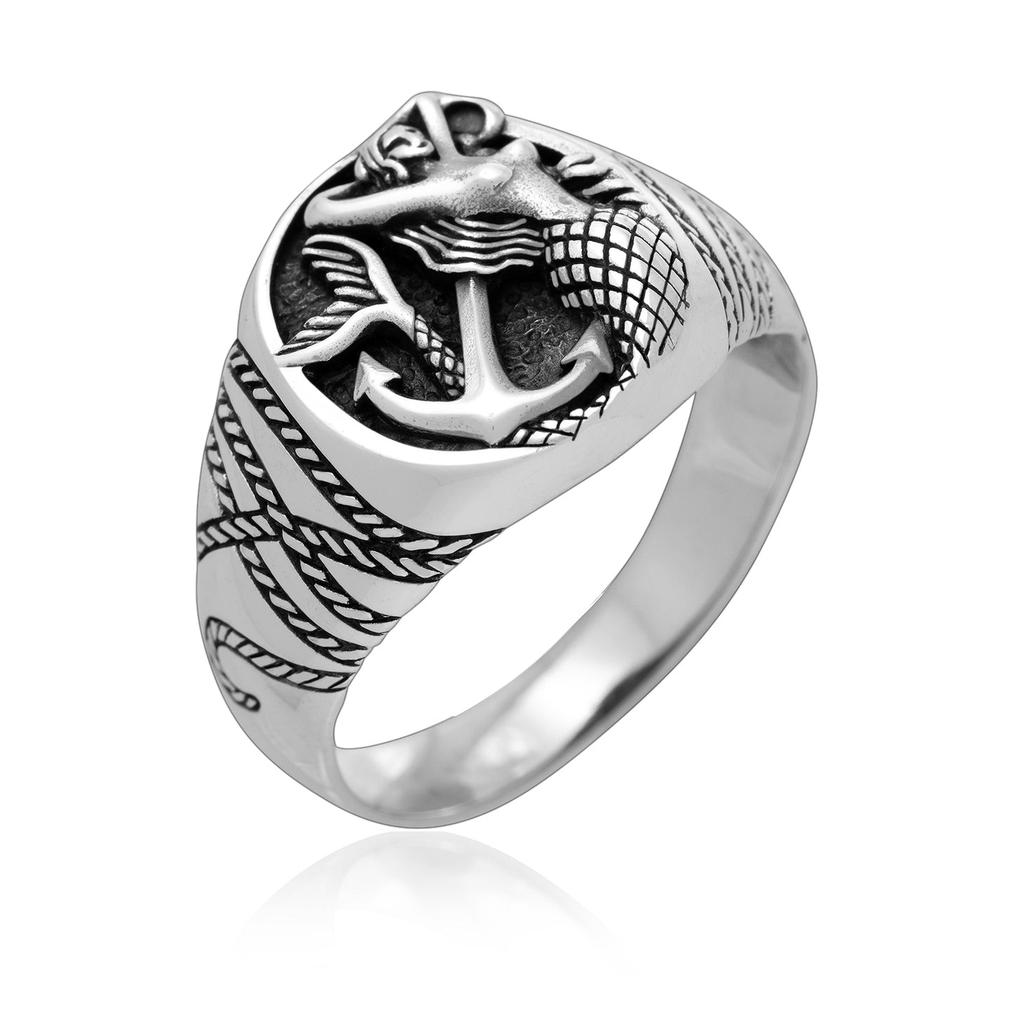 Sterling Silver Mermaid and Anchor Ring