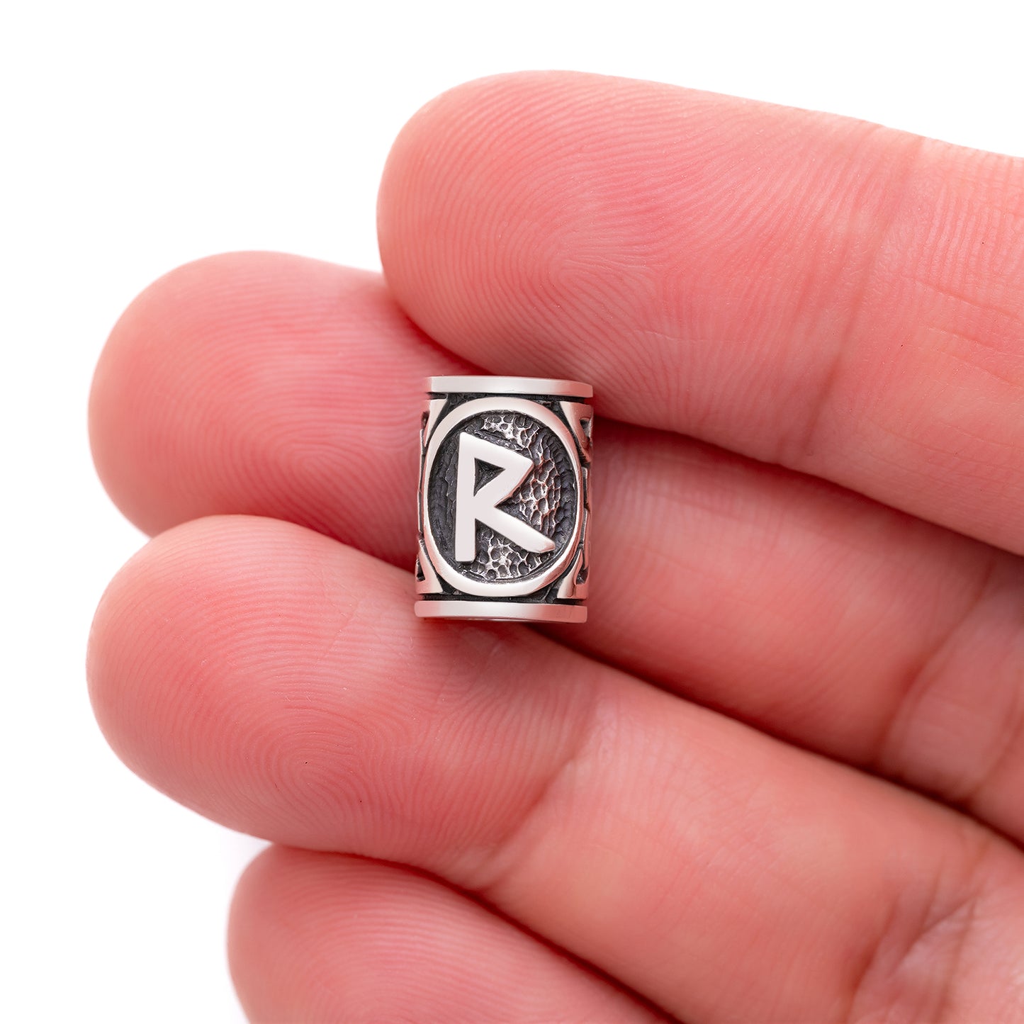 925 Sterling Silver Viking Beard Hair Bead with Rune Raidho - SilverMania925