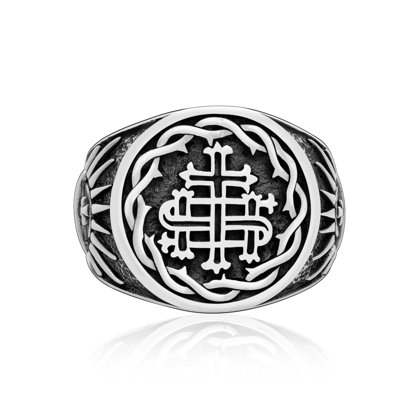 925 Sterling Silver IHS Ring with The Holy Grail