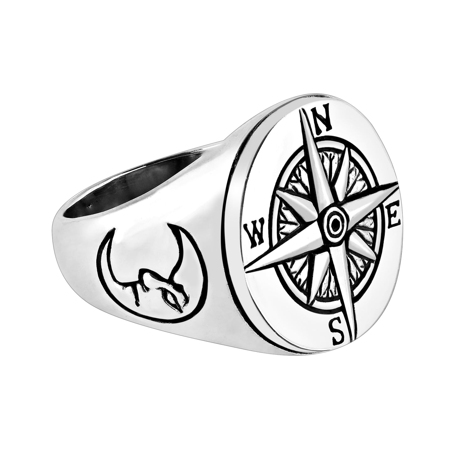 Sterling Silver Magnetic Compass Nautical Ring - SilverMania925