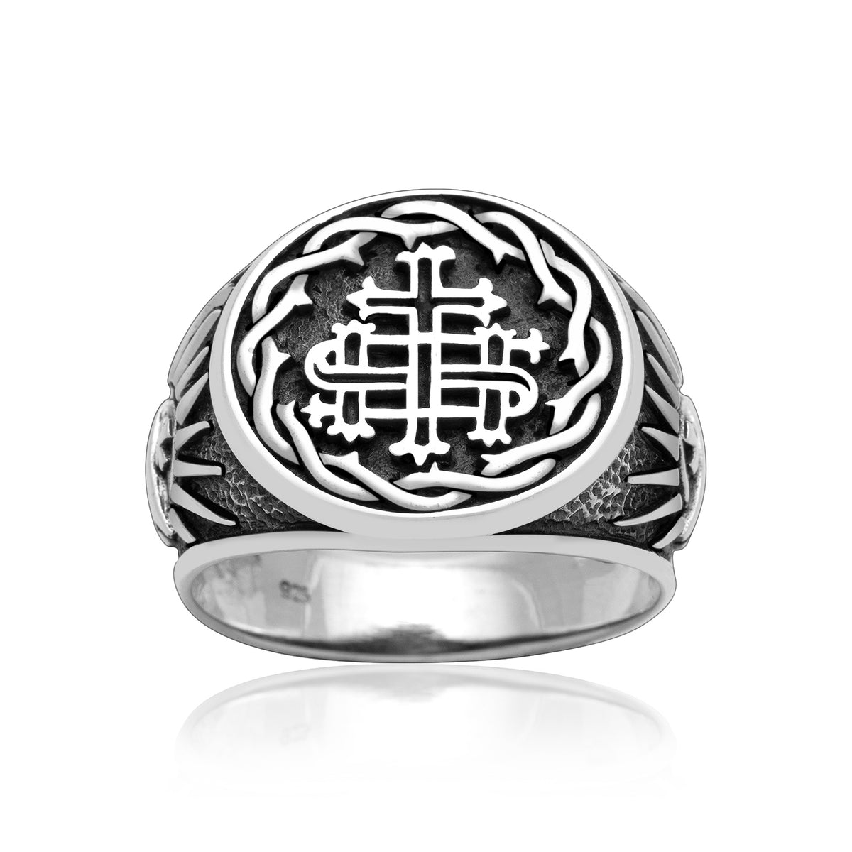 925 Sterling Silver IHS Ring with The Holy Grail