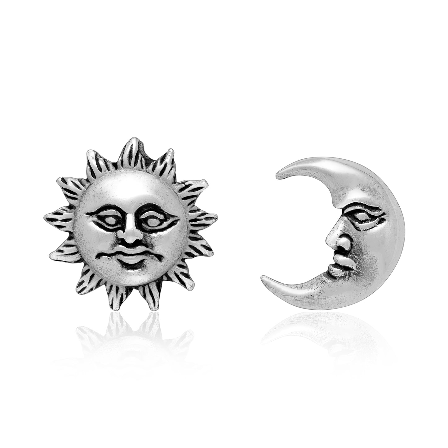 Sterling Silver Sun and Moon Face Stud Earrings