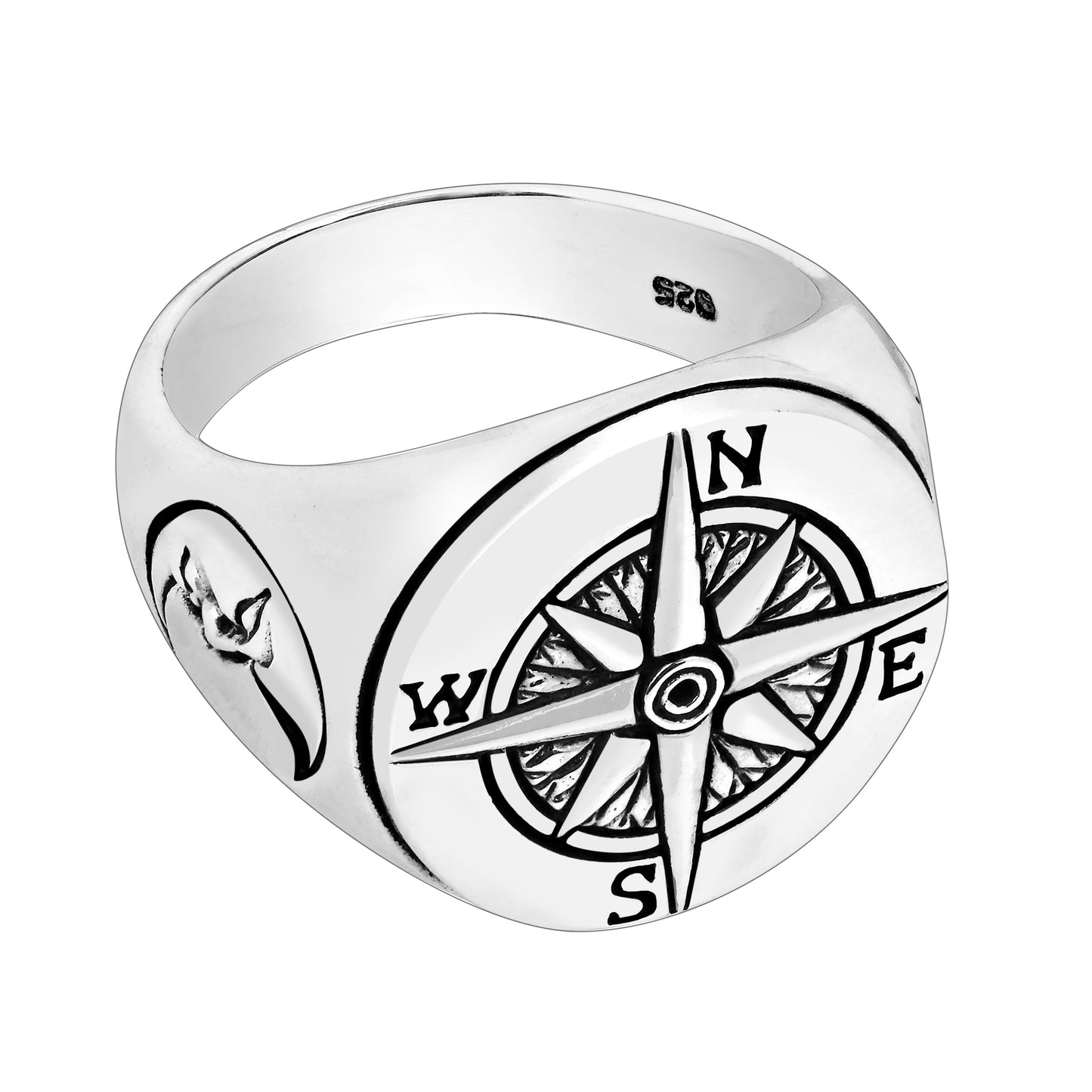 Sterling Silver Magnetic Compass Nautical Ring - SilverMania925