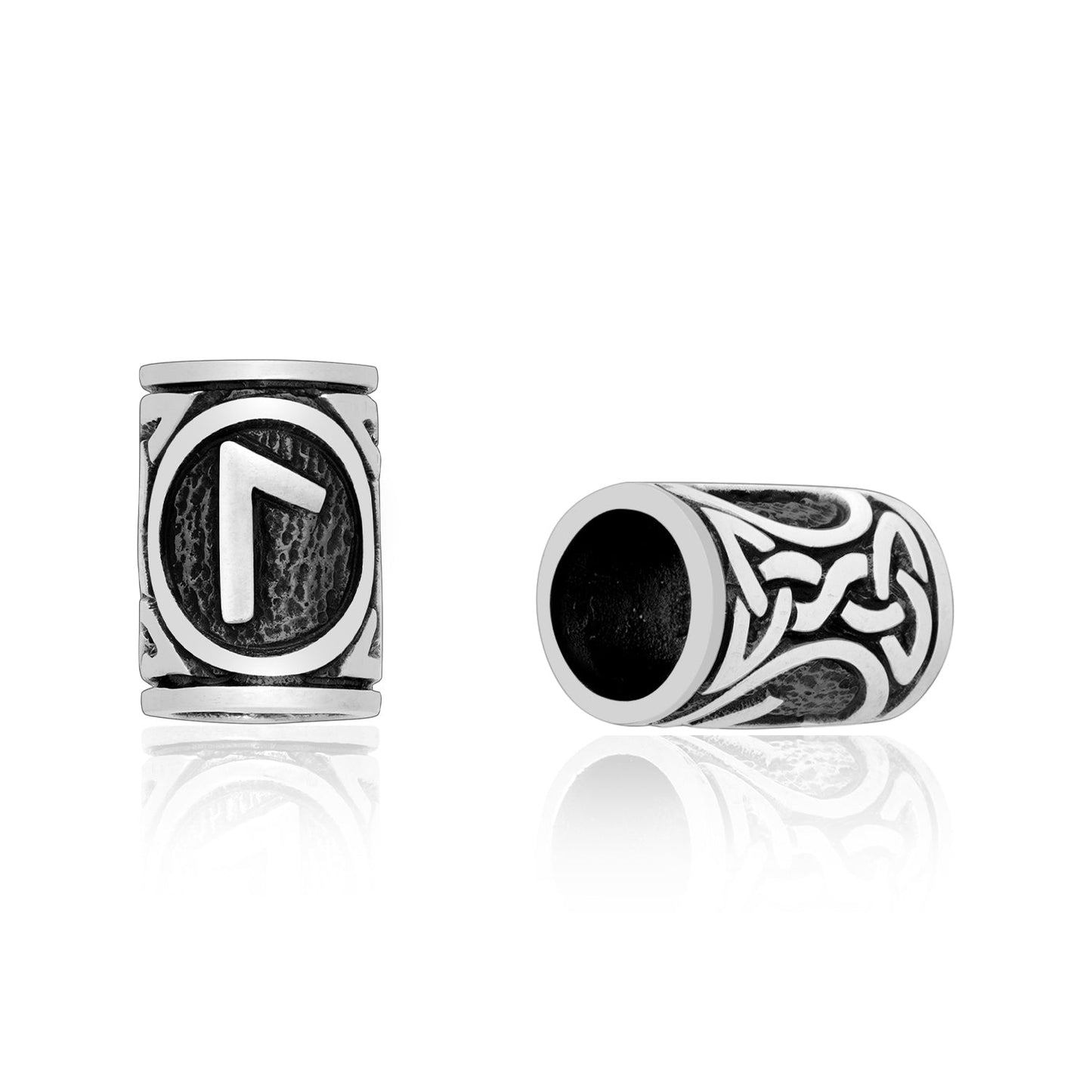 925 Sterling Silver Viking Beard Hair Bead with Rune Laguz - SilverMania925