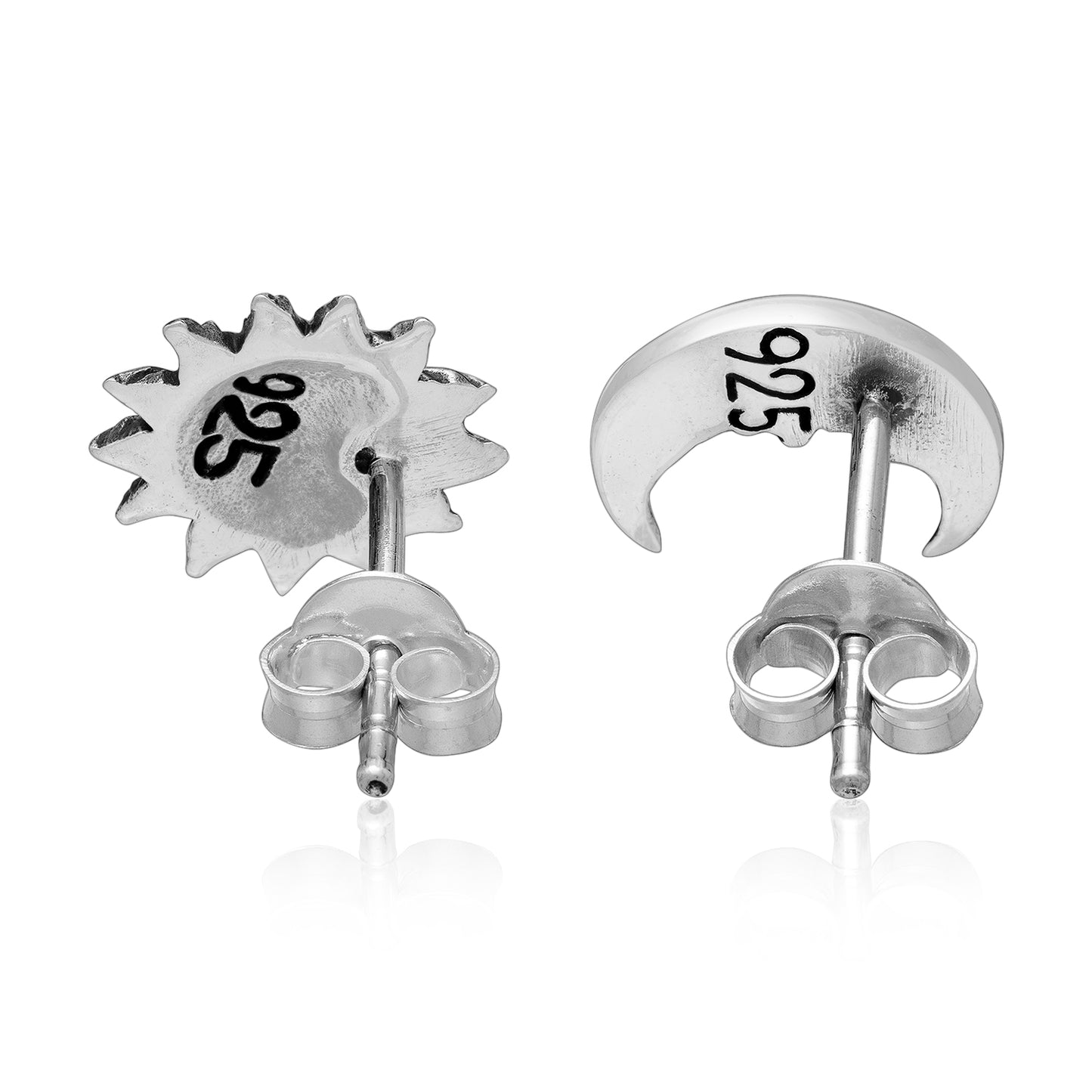 Sterling Silver Sun and Moon Face Stud Earrings