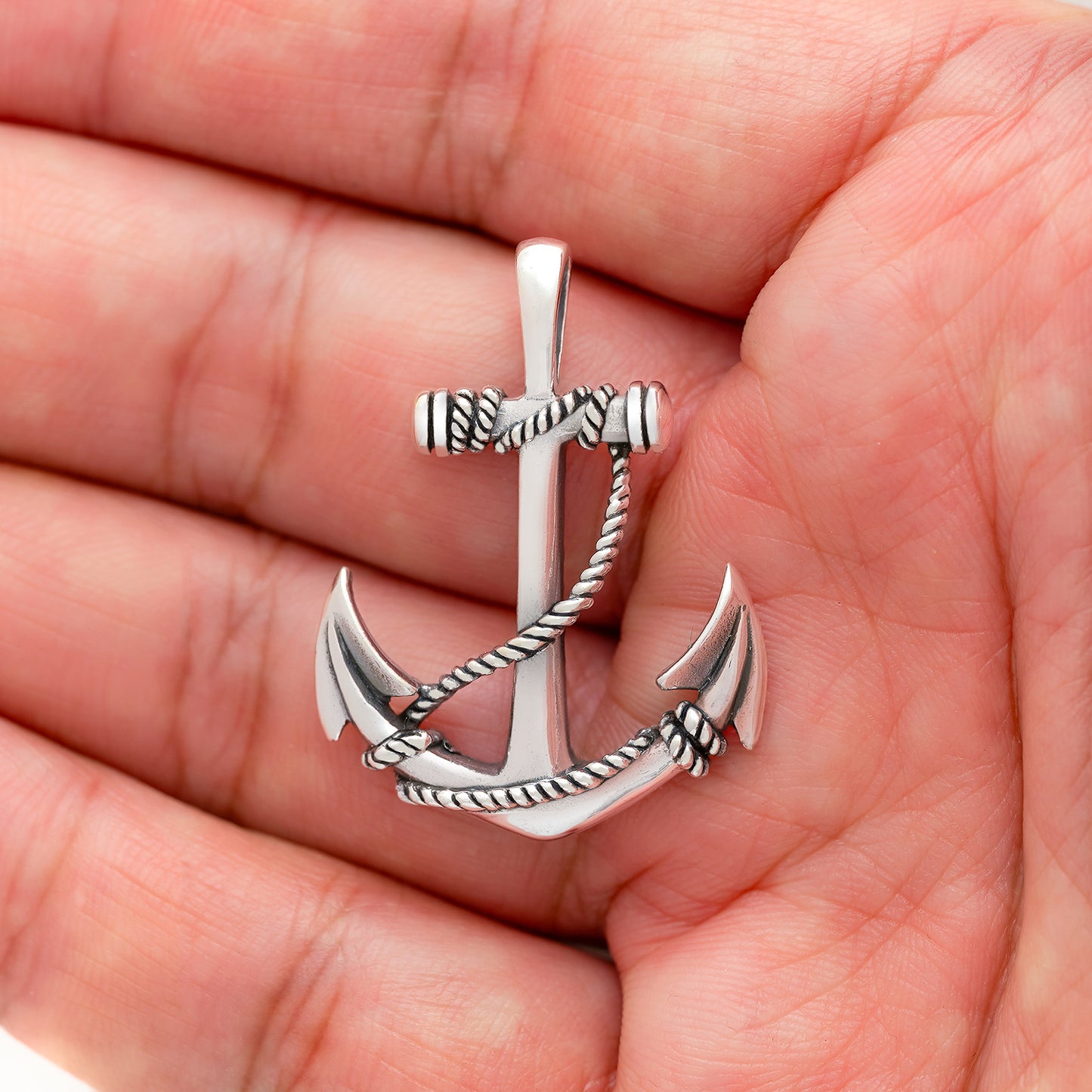 925 Sterling Silver Anchor and Rope Pendant