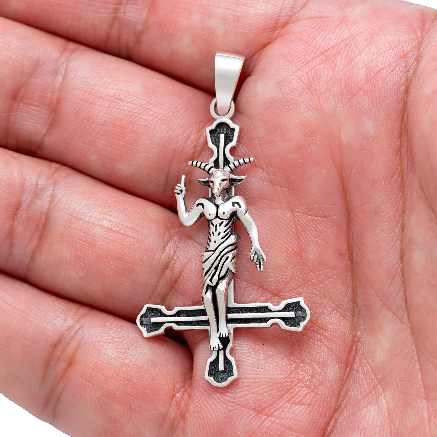 Sterling Silver Baphomet Pendant with Inverted Cross