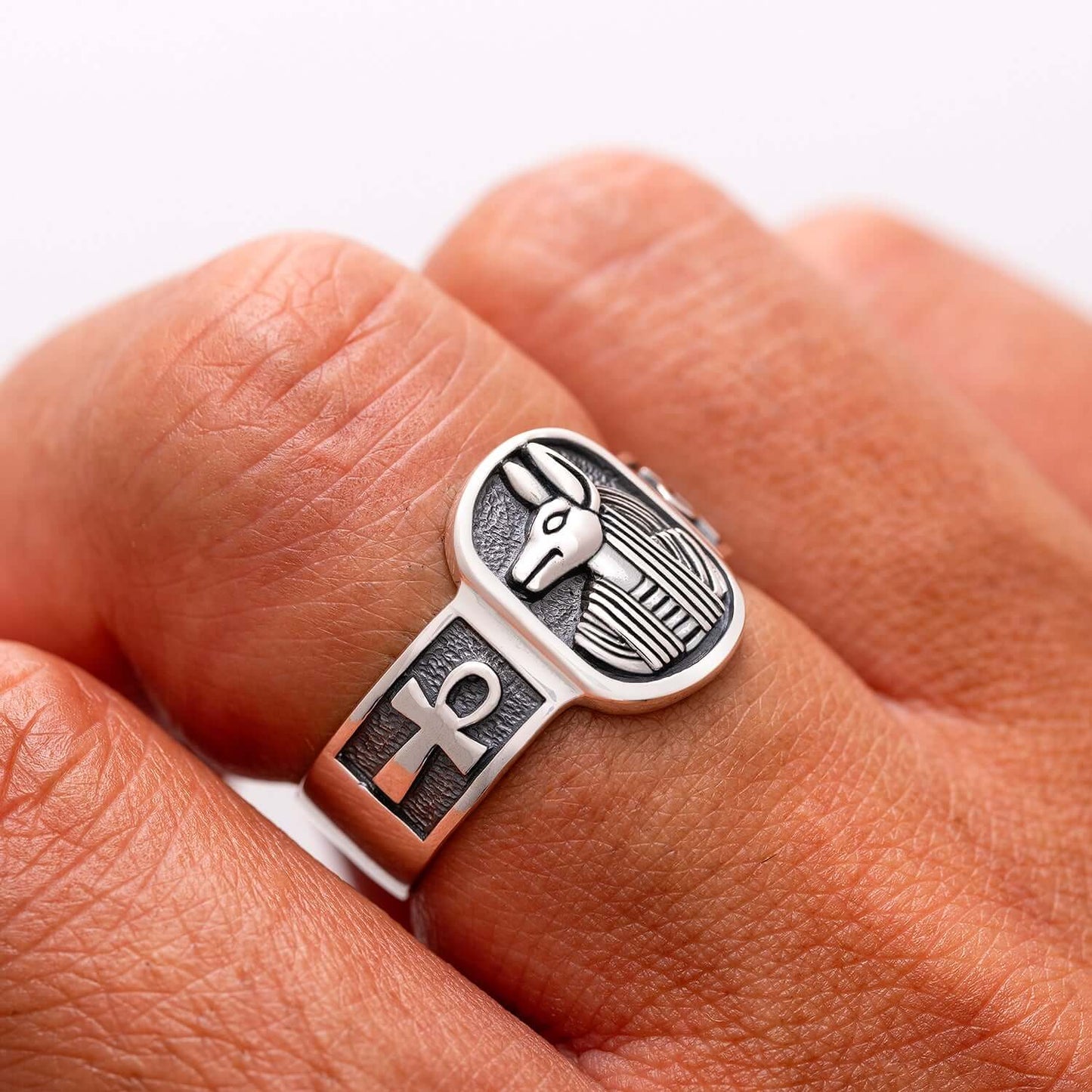 925 Sterling Silver Egyptian God Anubis Ring - SilverMania925