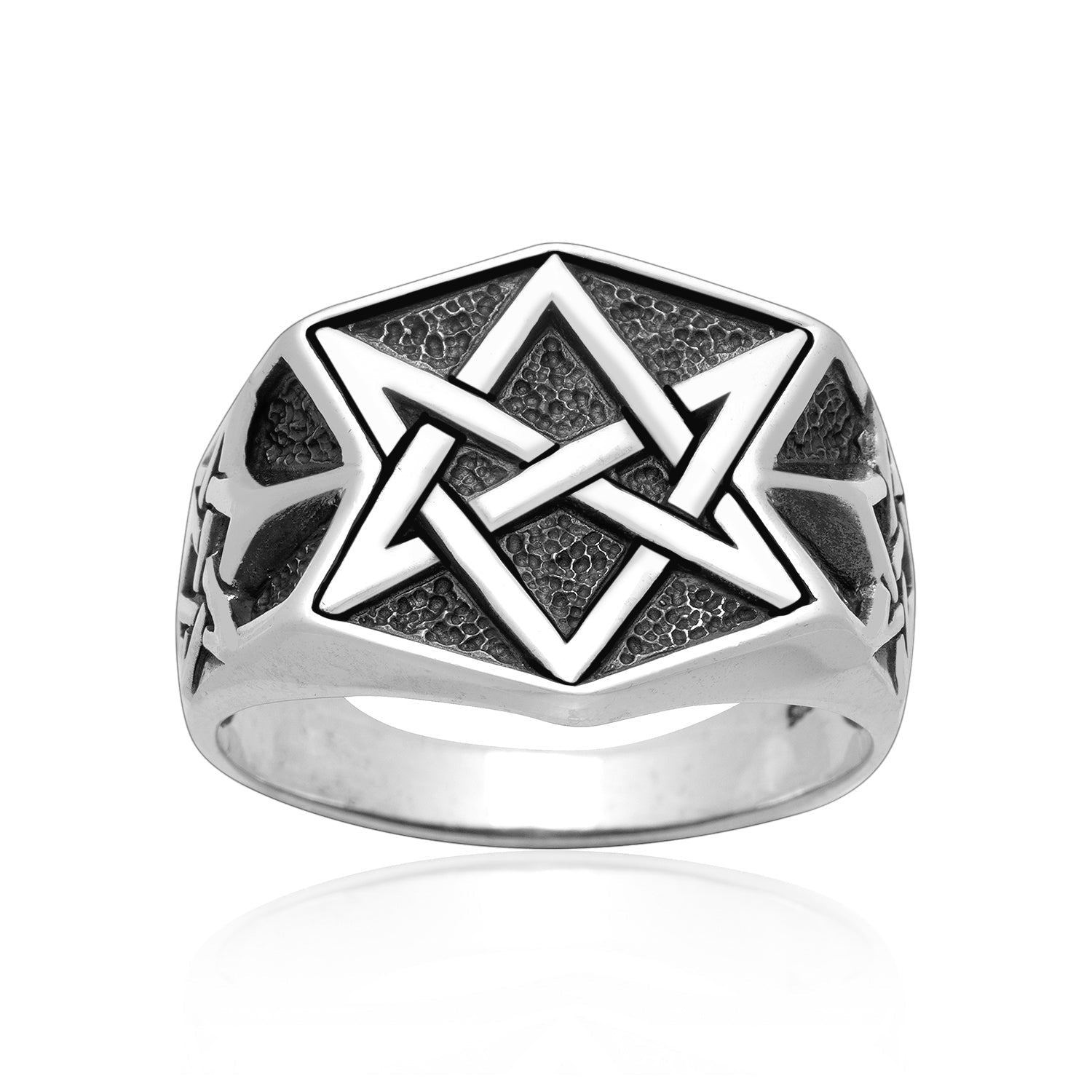 925 Sterling Silver Unicursal Hexagram Ring