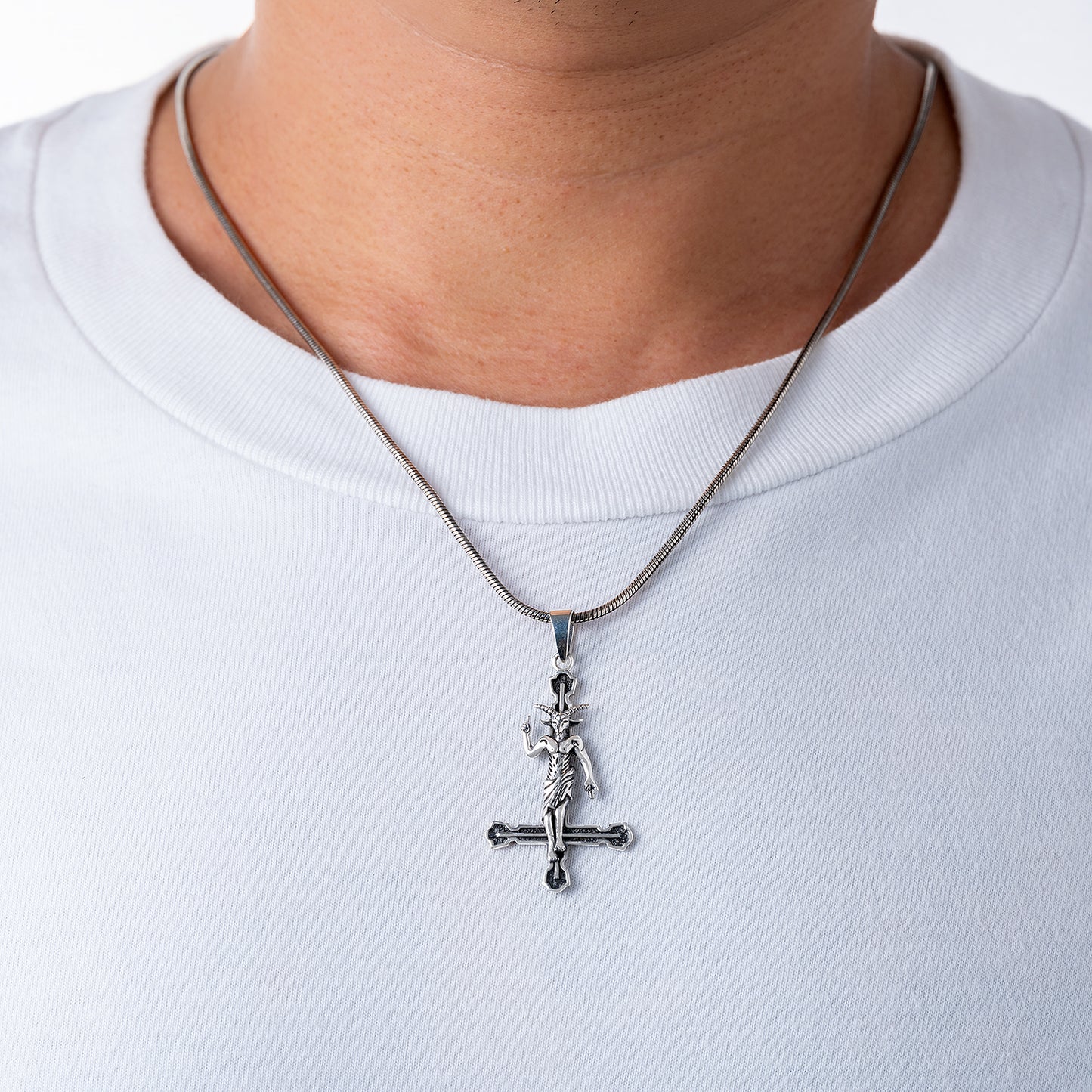 Sterling Silver Baphomet Pendant with Inverted Cross