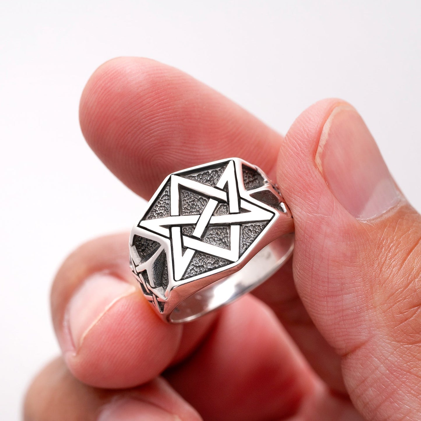 925 Sterling Silver Unicursal Hexagram Ring - SilverMania925