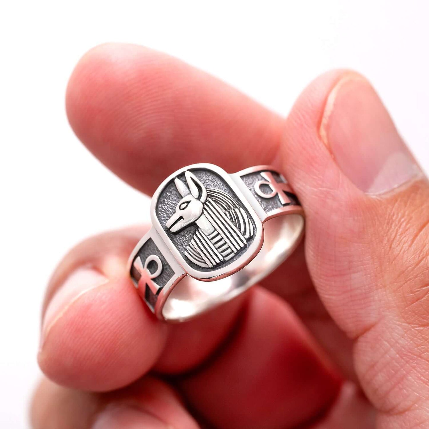 925 Sterling Silver Egyptian God Anubis Ring - SilverMania925