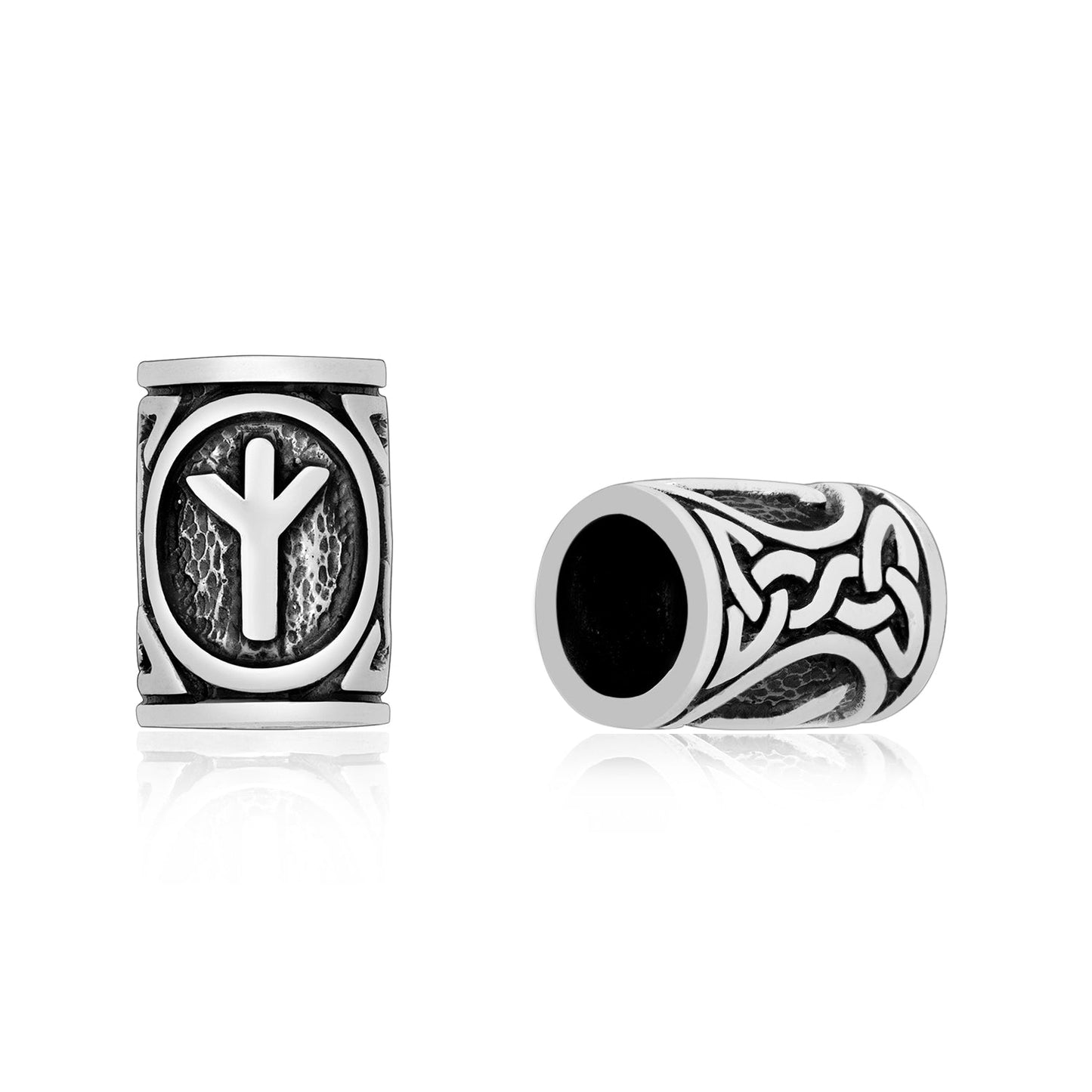 925 Sterling Silver Viking Beard Hair Bead with Rune Algiz - SilverMania925